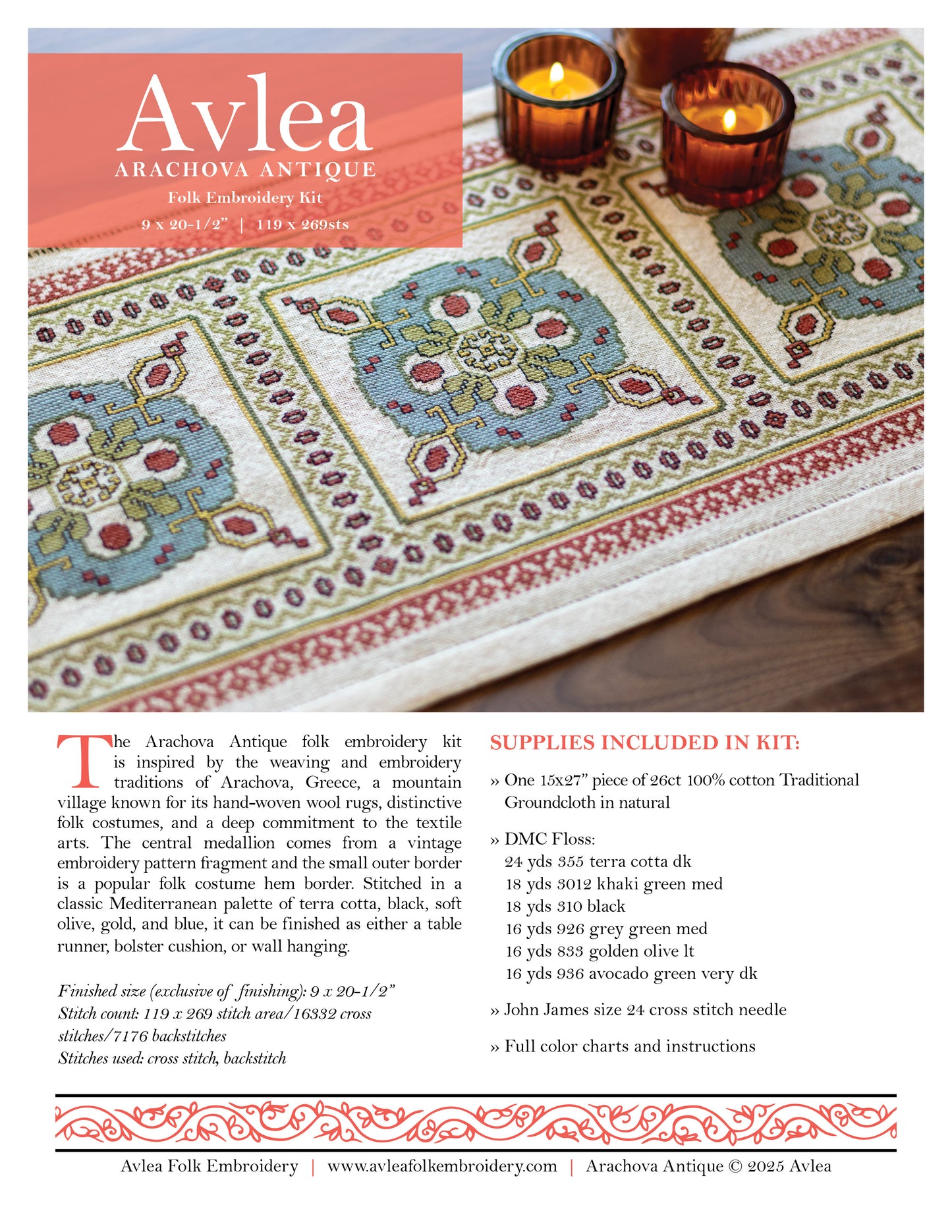 NEW! Arachova Antique cross stitch folk embroidery kit