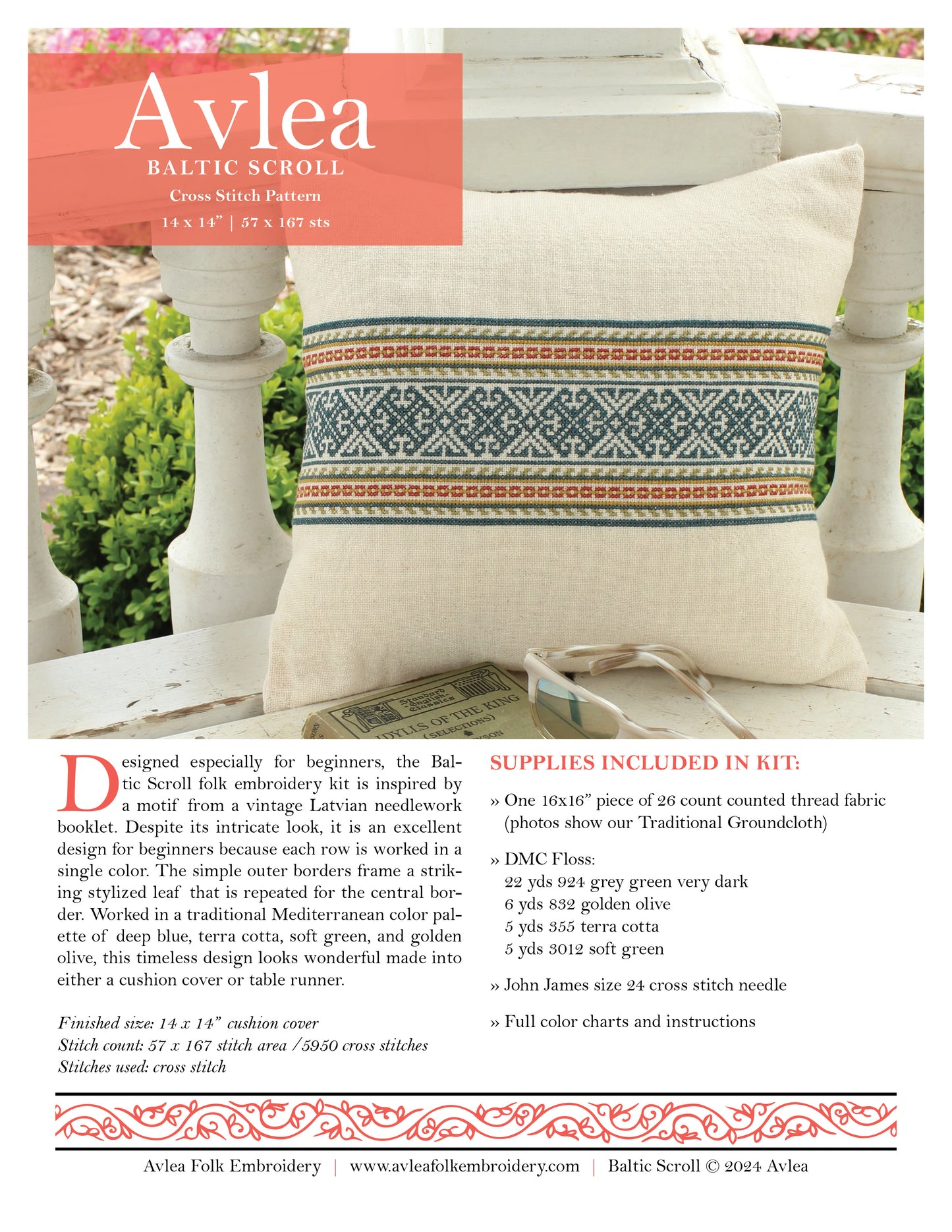 Baltic Scroll cross stitch folk embroidery kit