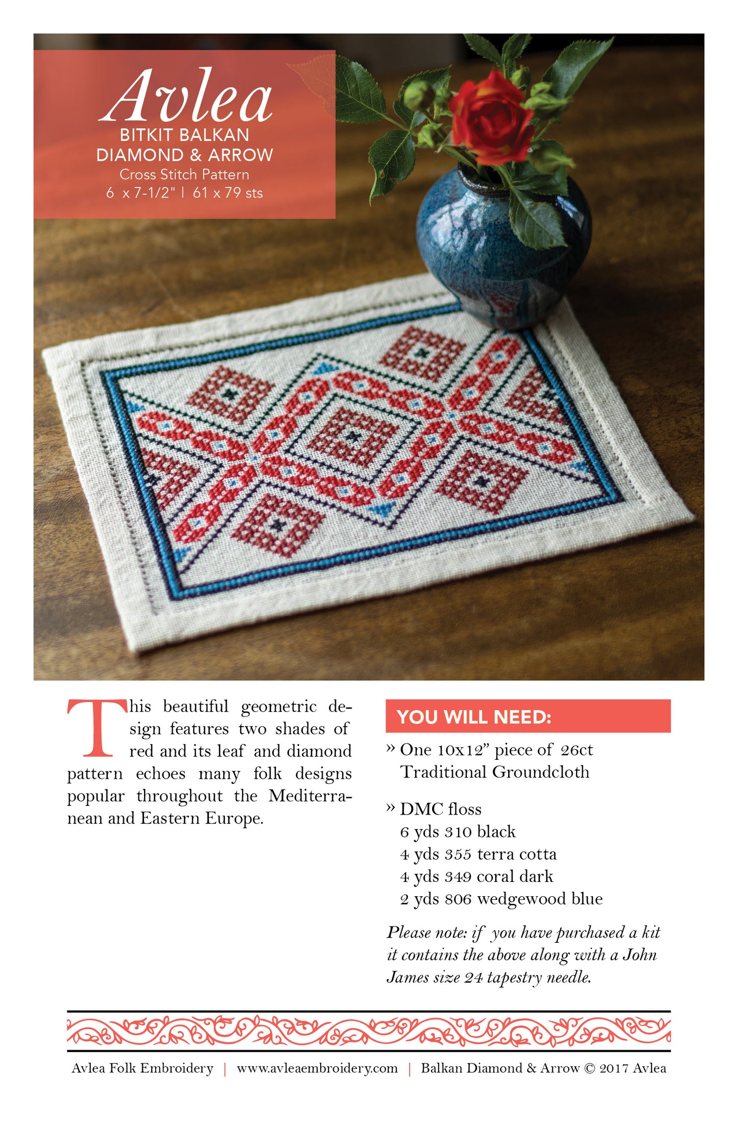 BitKit Balkan Diamond folk embroidery PDF pattern