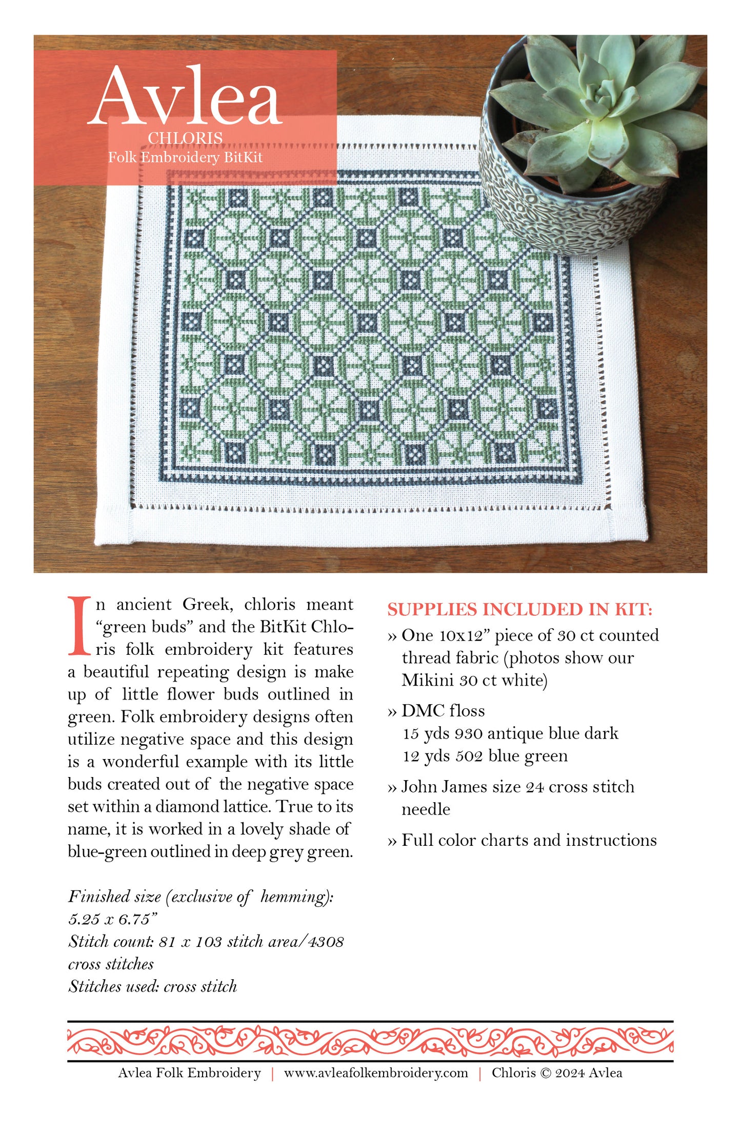 BitKit Chloris cross stitch folk embroidery PDF pattern