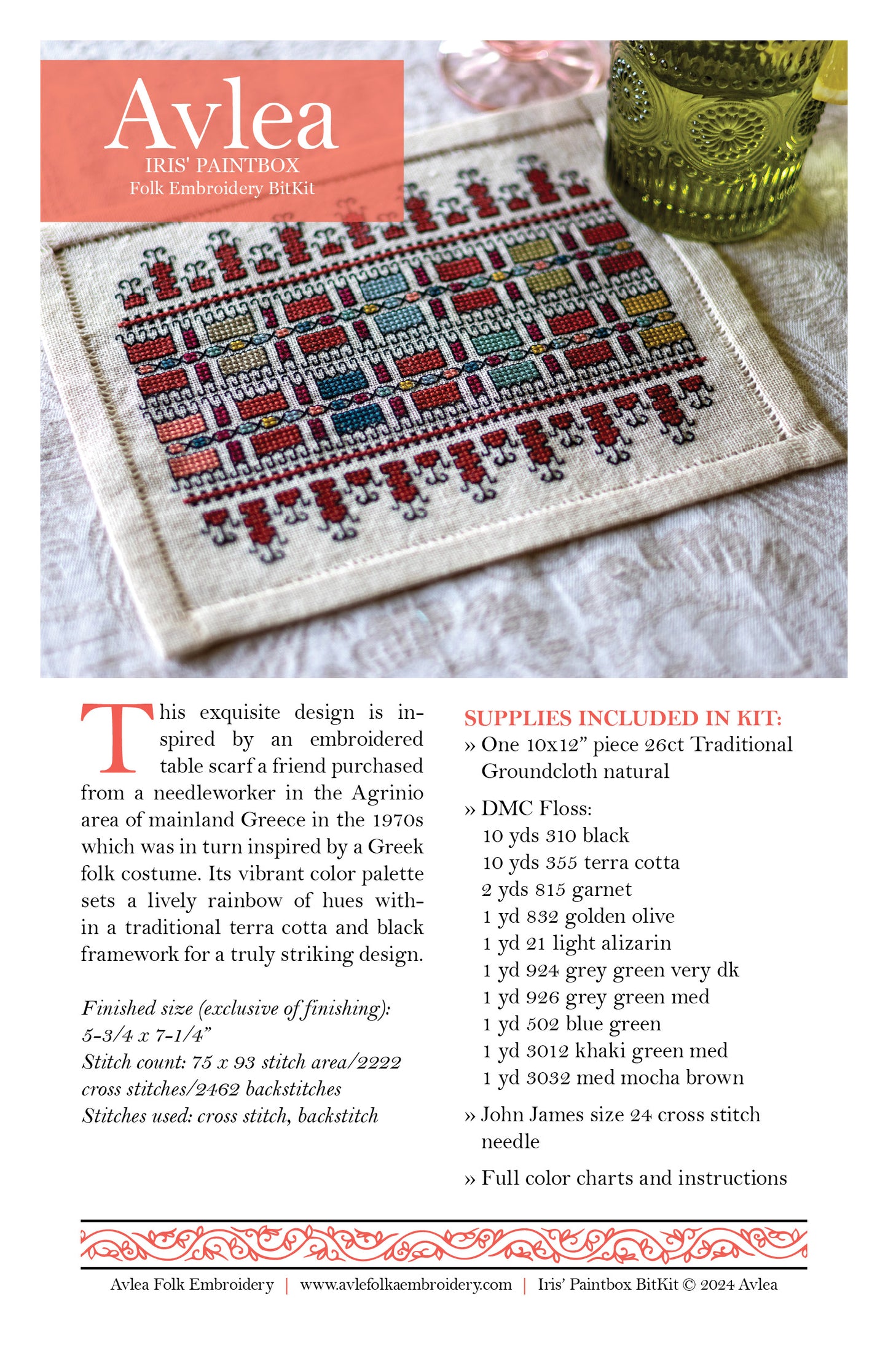 BitKit Iris' Paintbox cross stitch folk embroidery PDF pattern