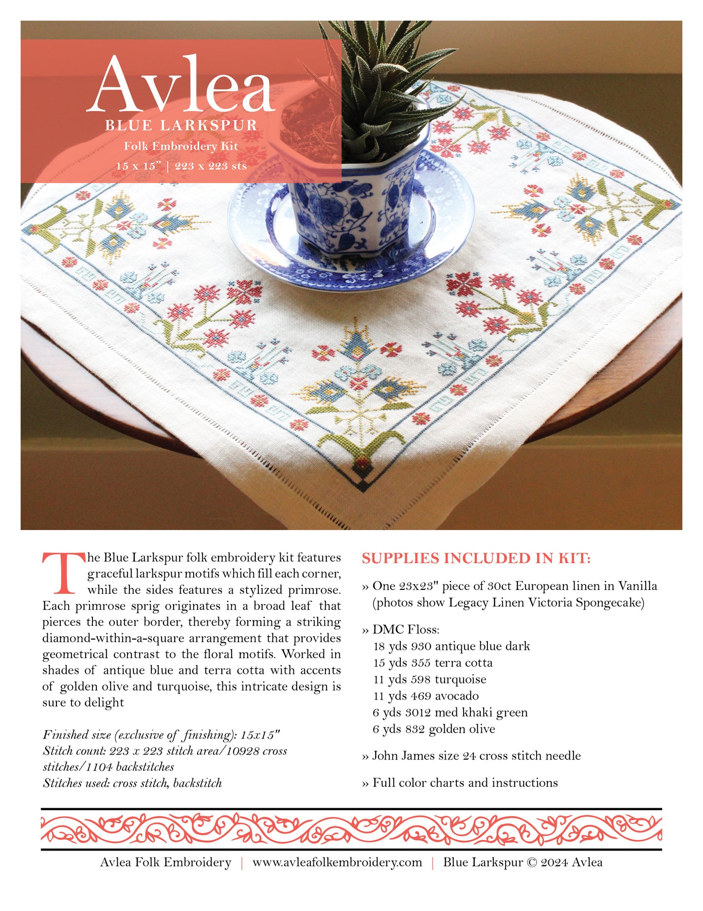 Blue Larkspur folk embroidery kit