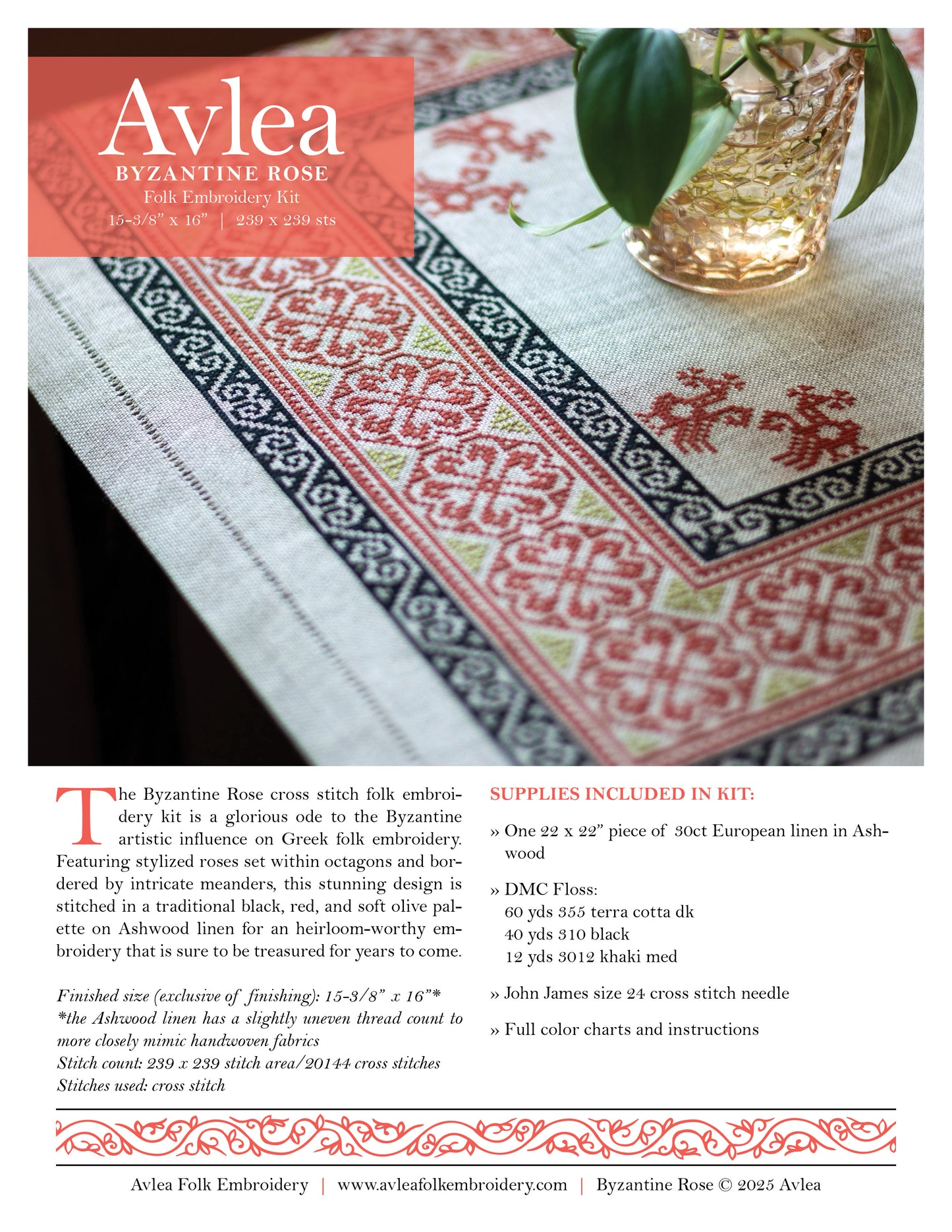 "NEW! Byzantine Rose cross stitch folk embroidery kit