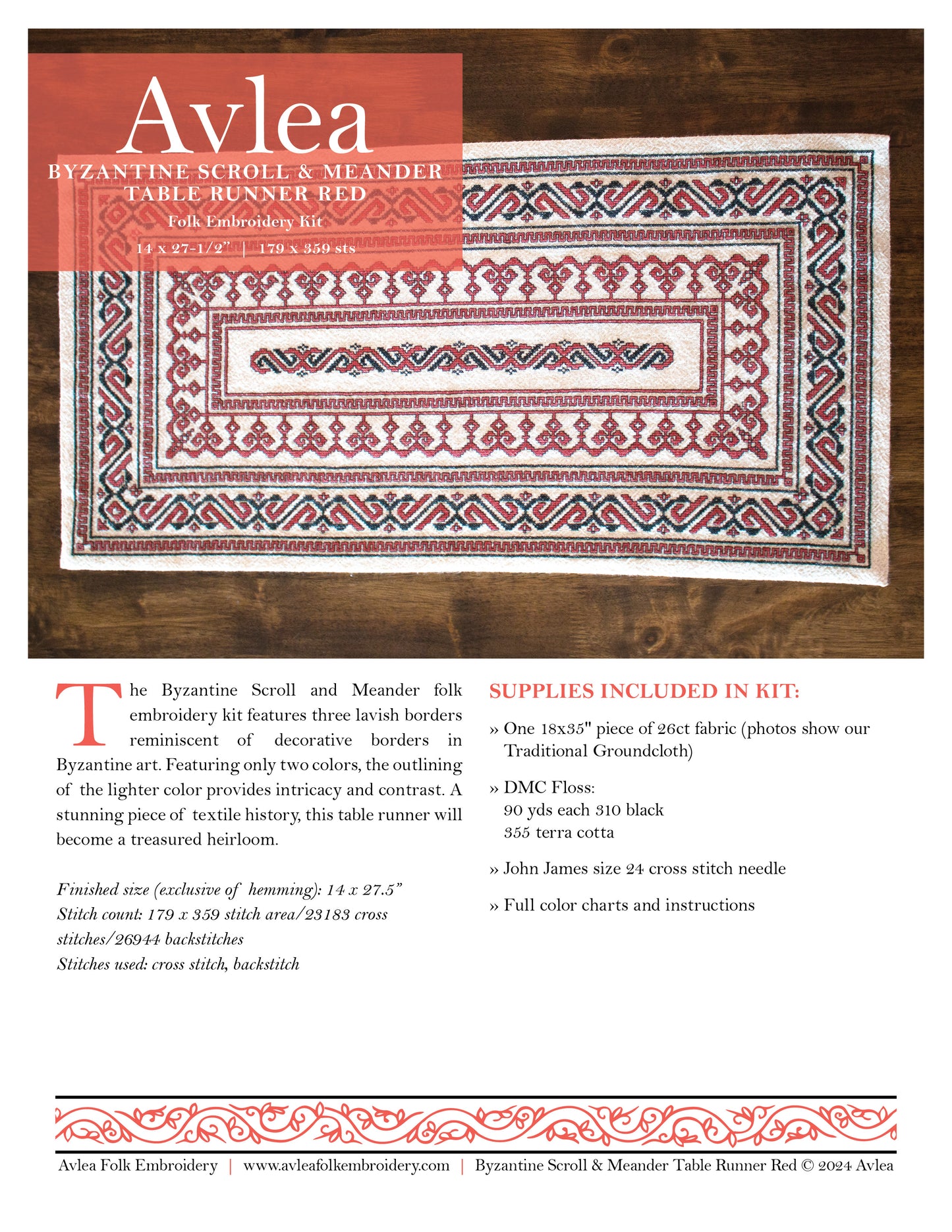 Byzantine Scroll and Meander Red folk embroidery kit