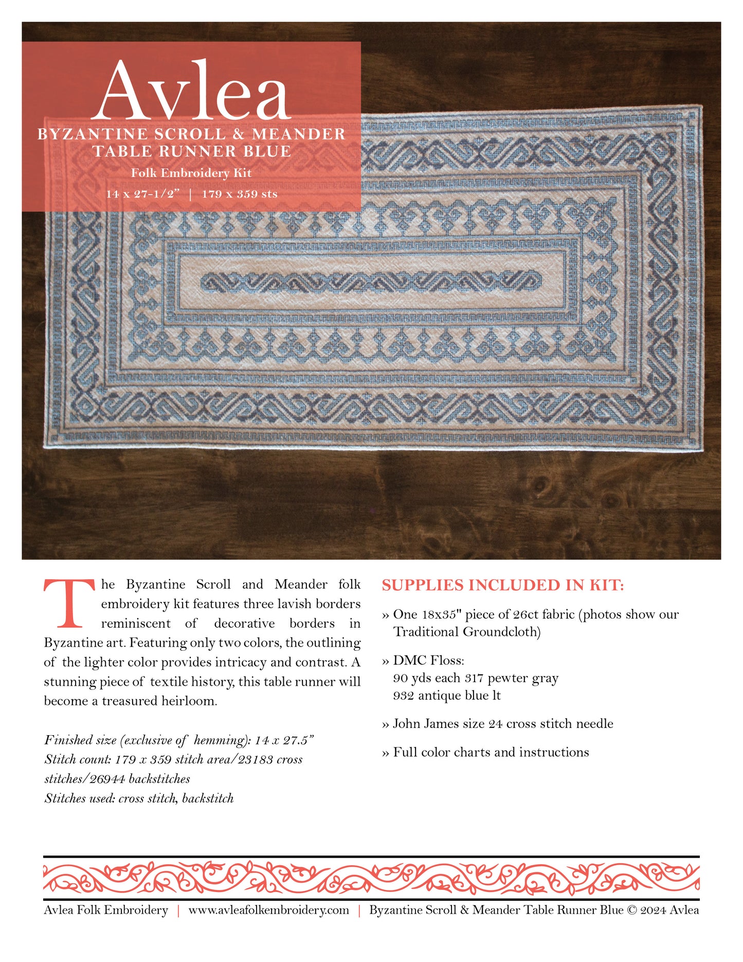 Byzantine Scroll and Meander Blue folk embroidery kit
