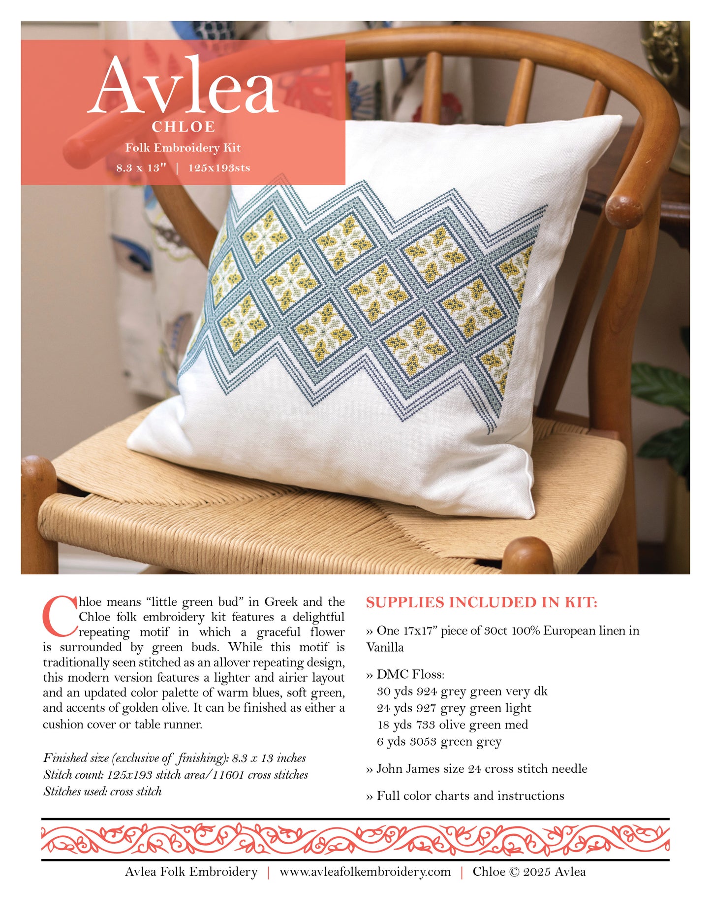 folk embroidery cushion with diamond design in blue