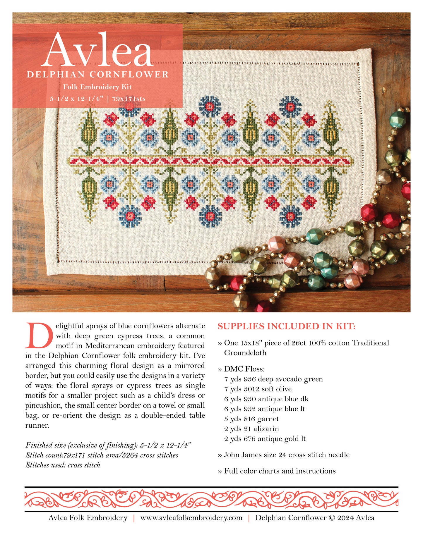 Delphian Cornflower folk embroidery kit