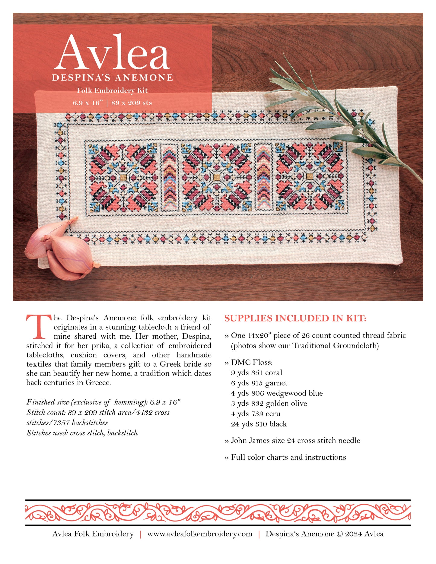 Despina's Anemone folk embroidery kit