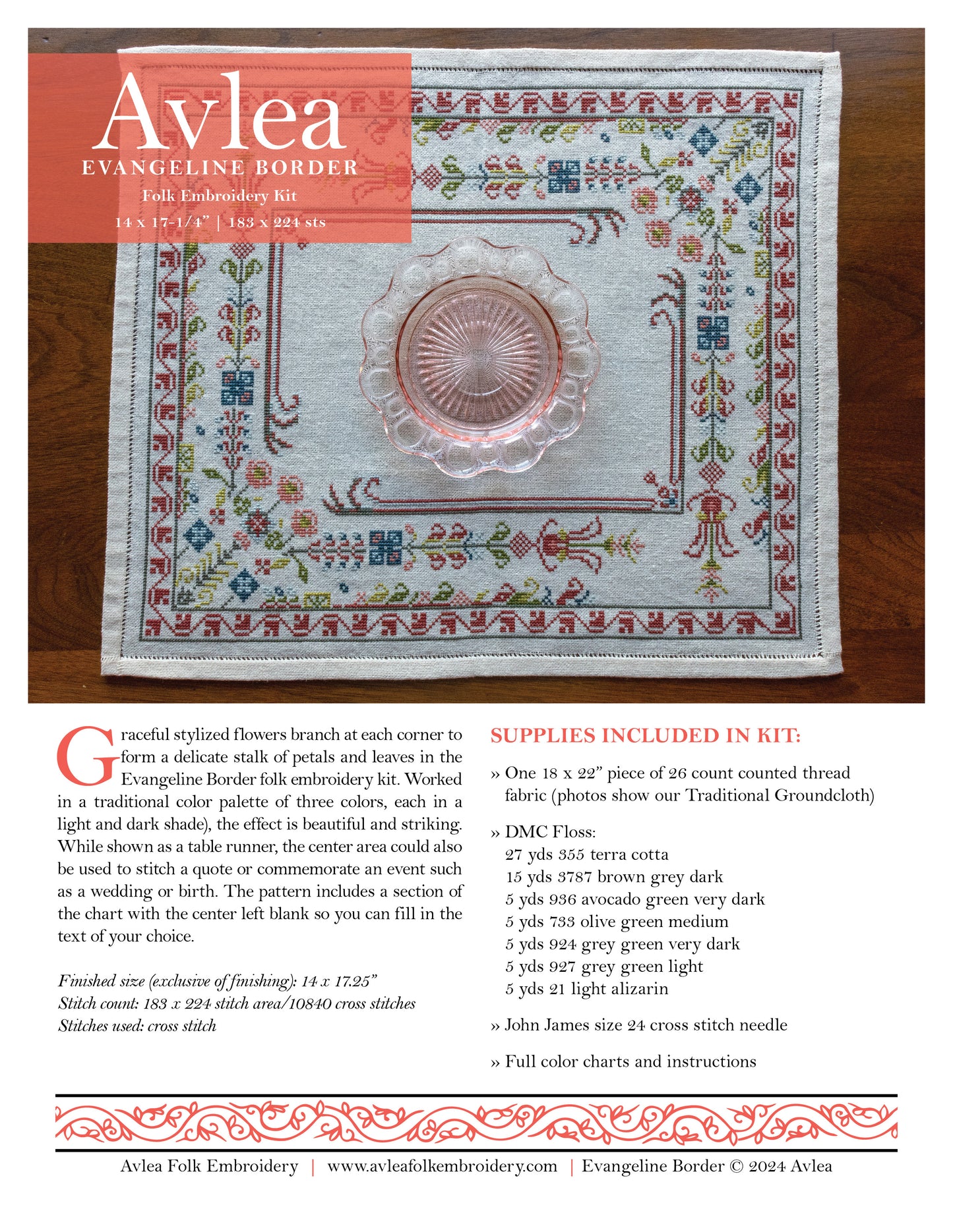 Evangeline Border cross stitch folk embroidery PDF pattern