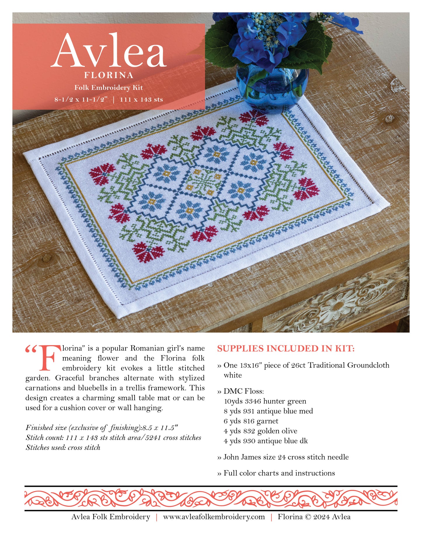 Florina cross stitch folk embroidery PDF pattern