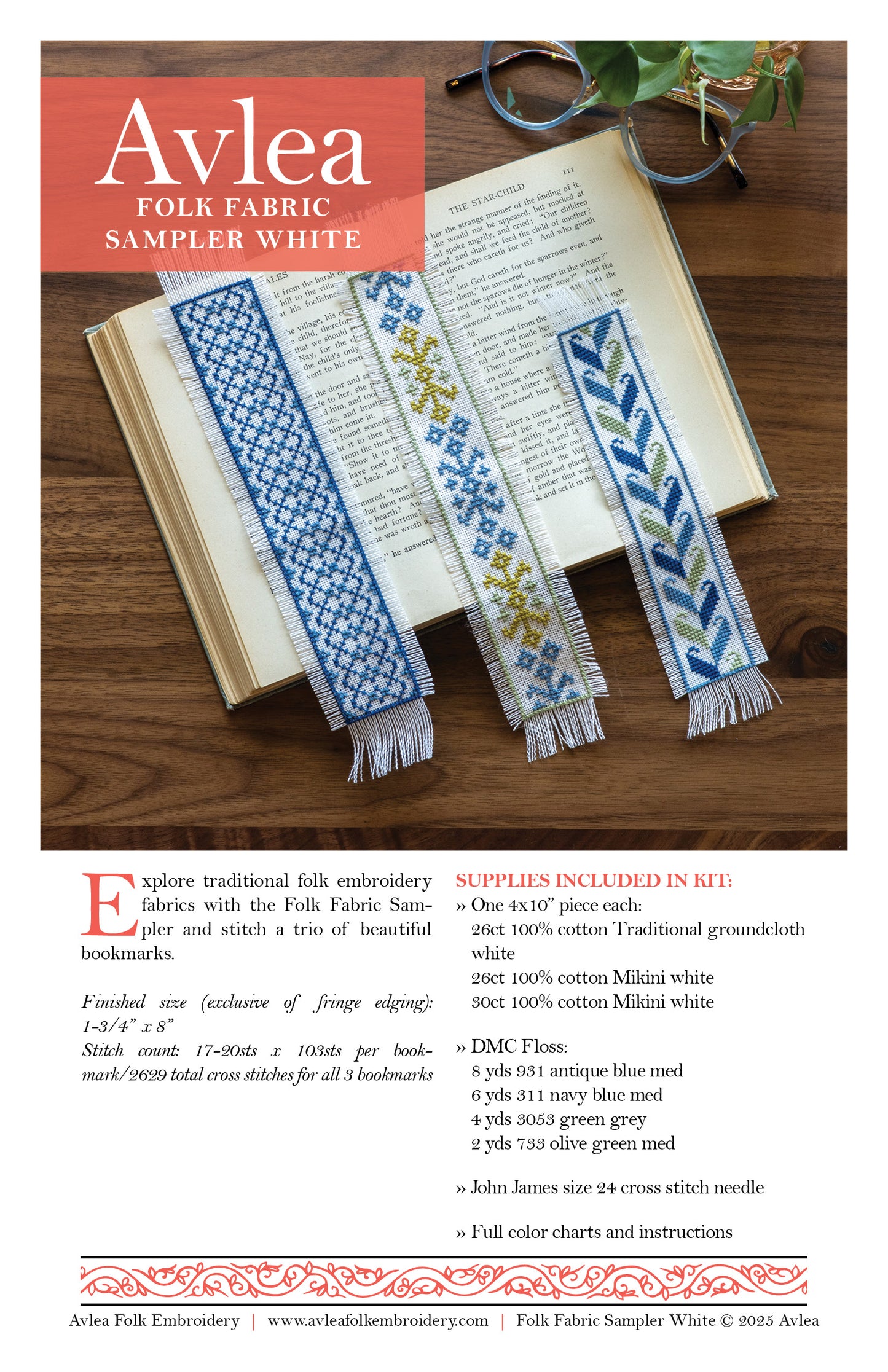 "NEW! Folk Fabric Sampler White cross stitch kit
