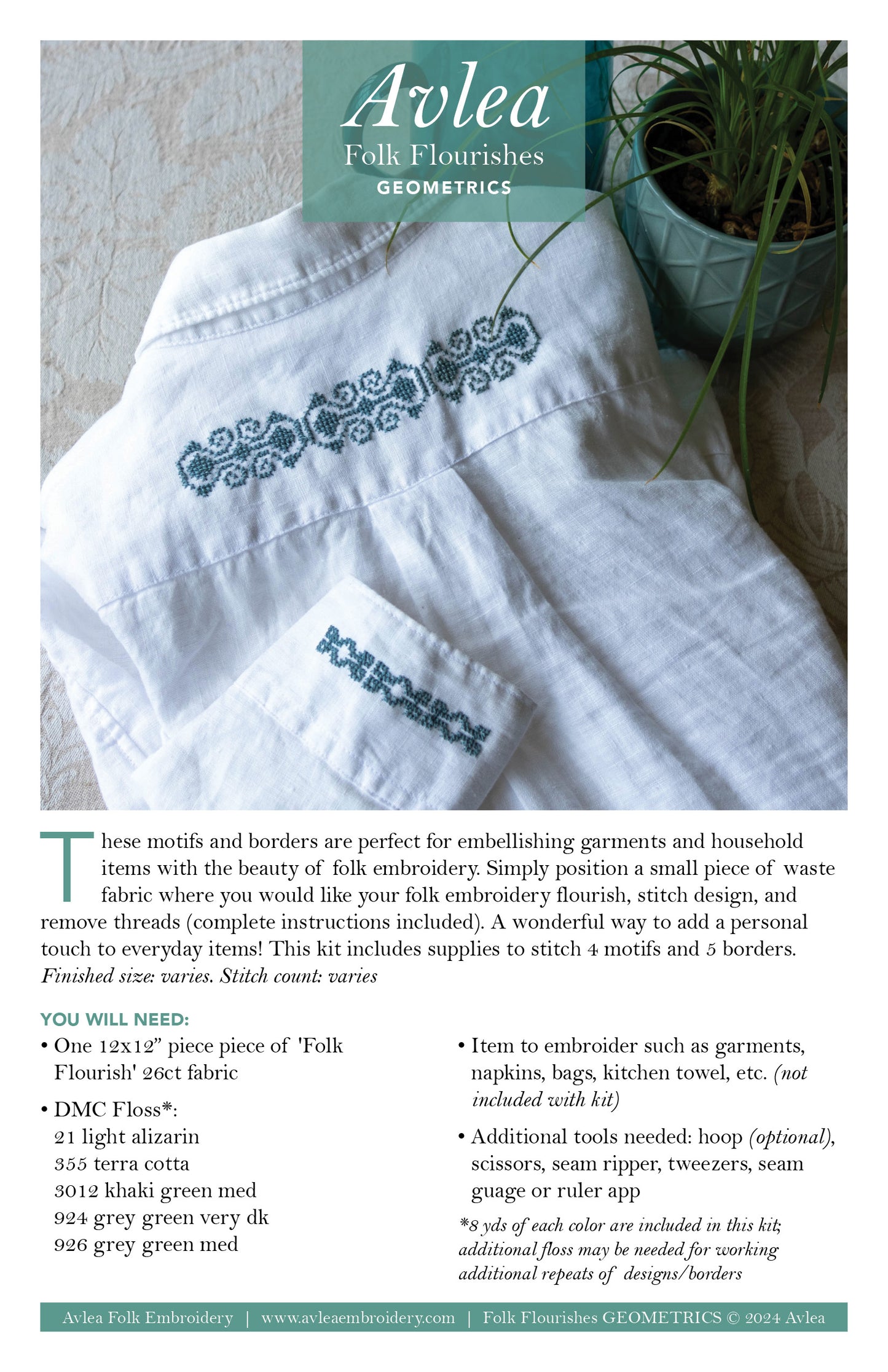Folk Flourish Geometrics folk embroidery PDF pattern