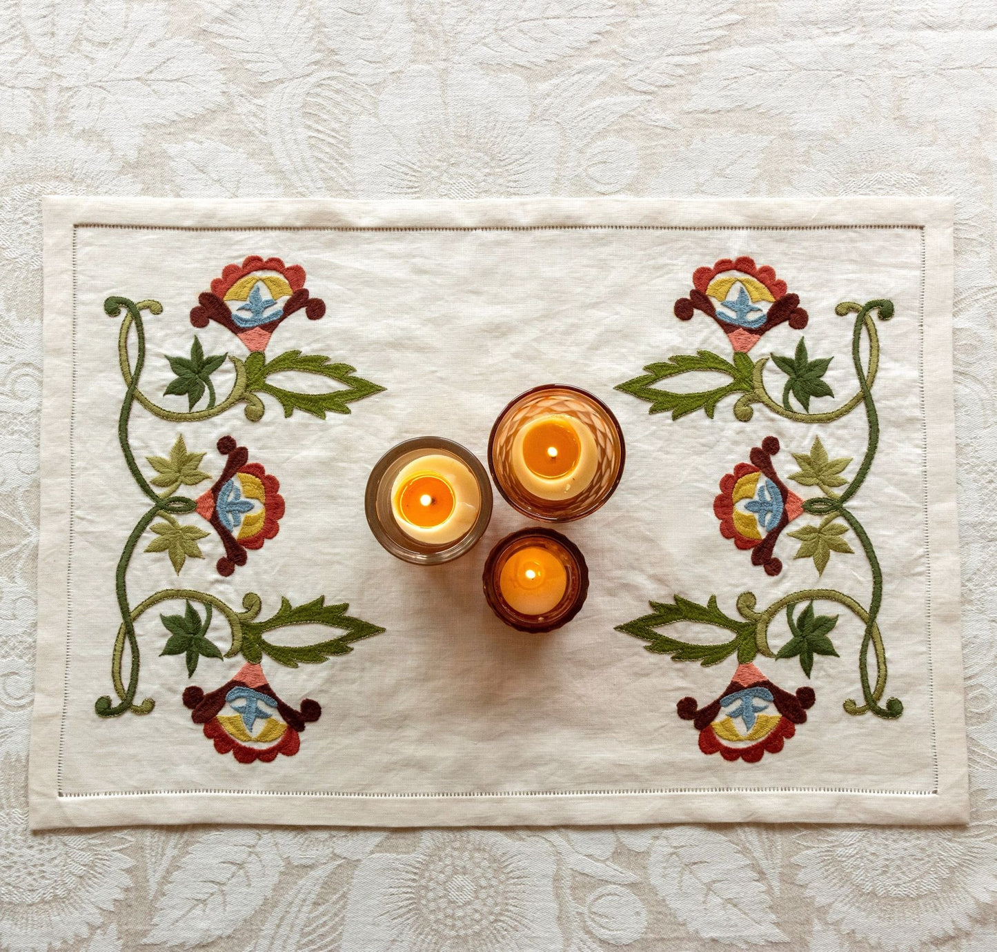 embroidery table runner kit with floral designs