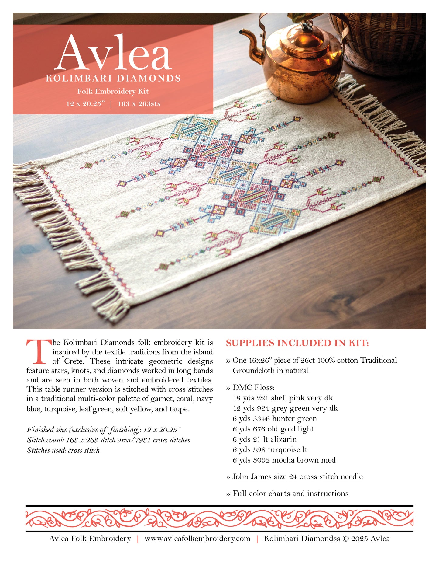 Kolimbari Diamonds cross stitch folk embroidery kit