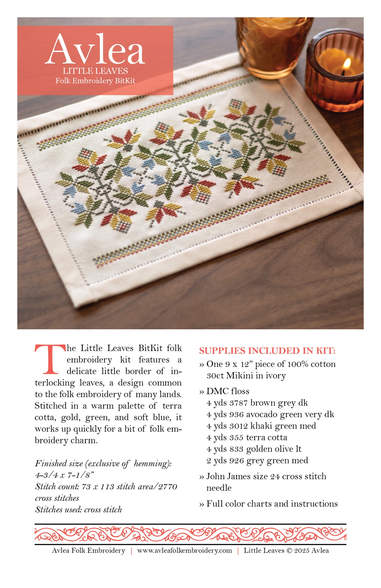 "NEW! BitKit Little Leaves cross stitch folk embroidery kit