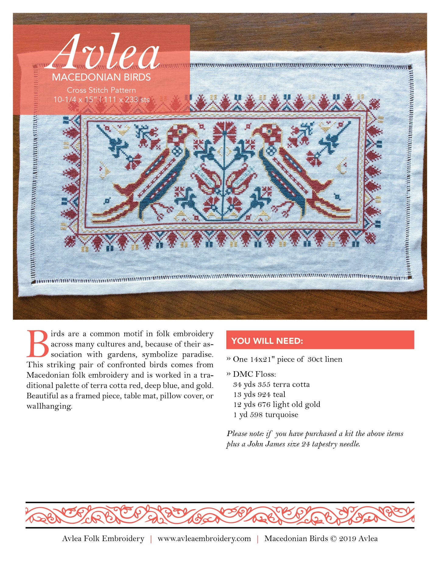 Macedonian Birds folk embroidery PDF pattern