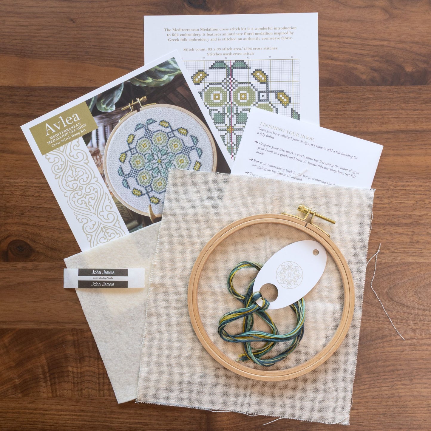 Mediterranean Medallion cross stitch hoop kit in three colors!