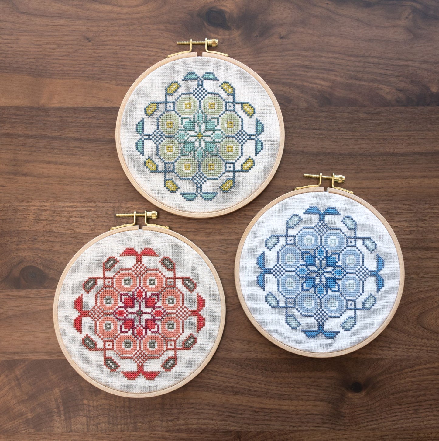 cross stitch hoop craft kit with mediterranean medallion design