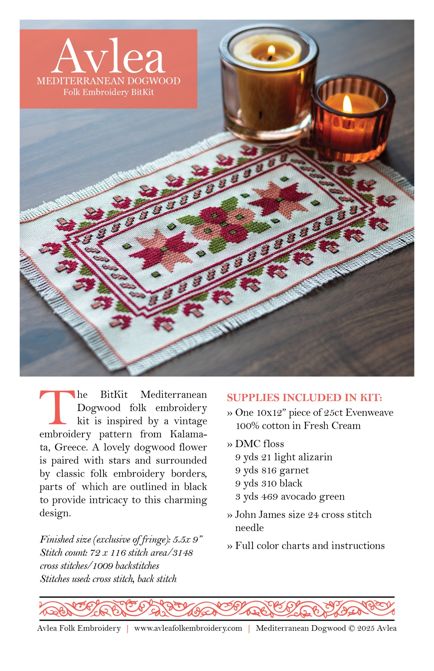 BitKit Mediterranean Dogwood cross stitch folk embroidery PDF pattern