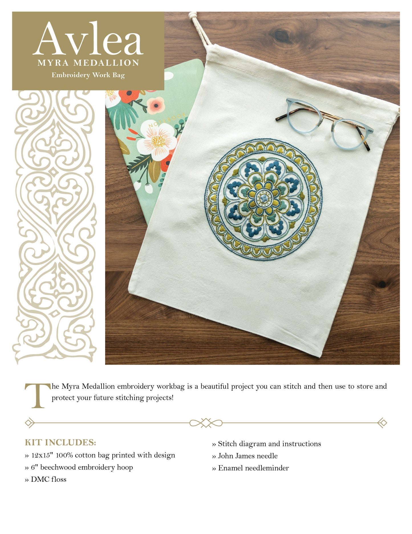 Avlea Folk Embroidery workbag--Myra Medallion