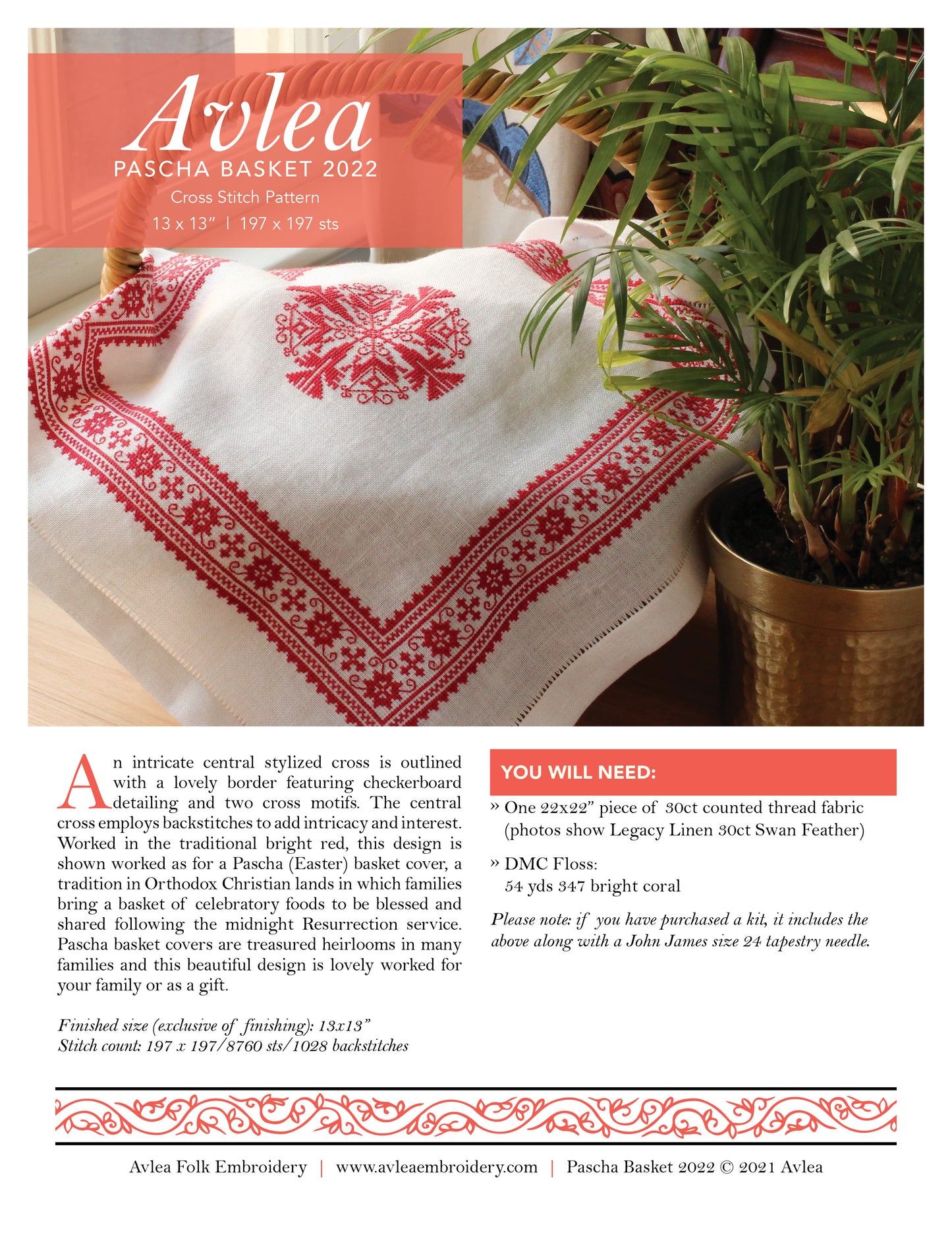 folk embroidery pattern for easter basket cloth