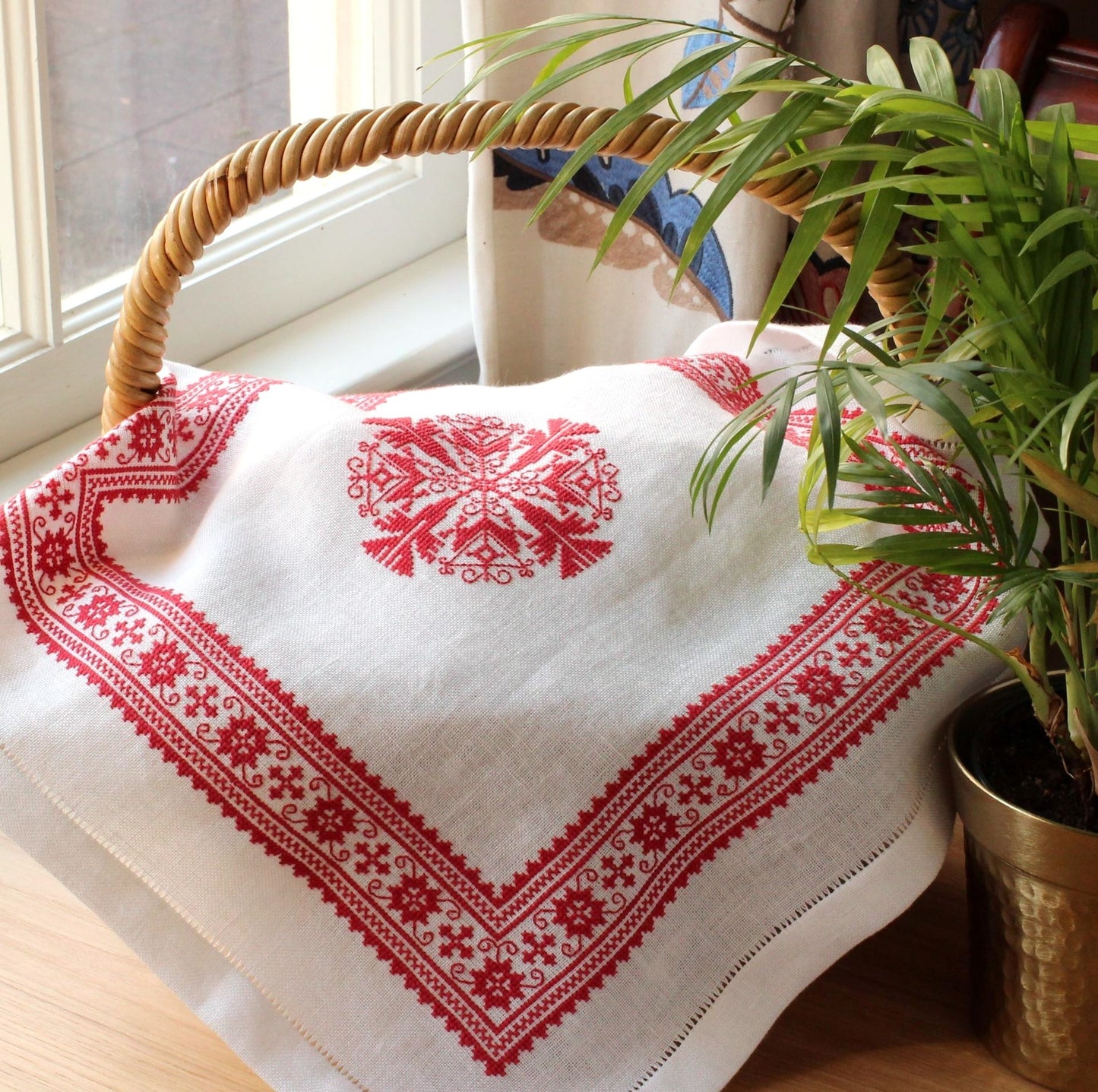 folk embroidery for easter basket cloth