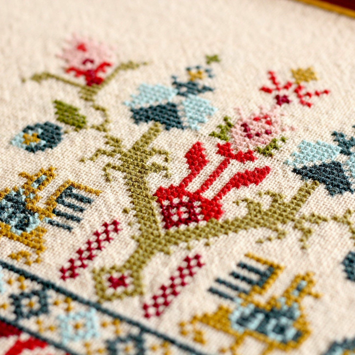folk embroidery of birds and flowers