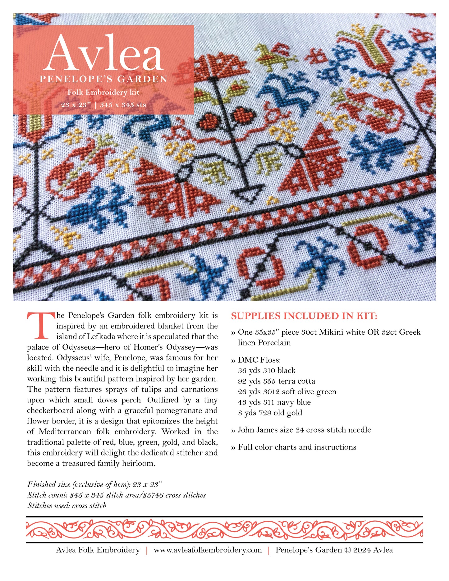 Penelope's Garden folk embroidery PDF pattern