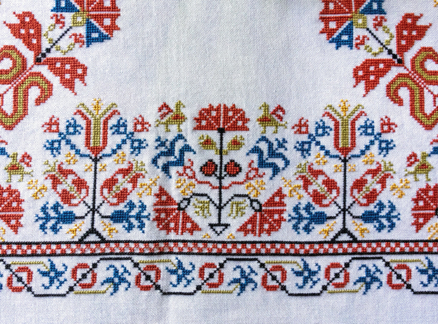 cross stitch folk embroidery with Greek border design