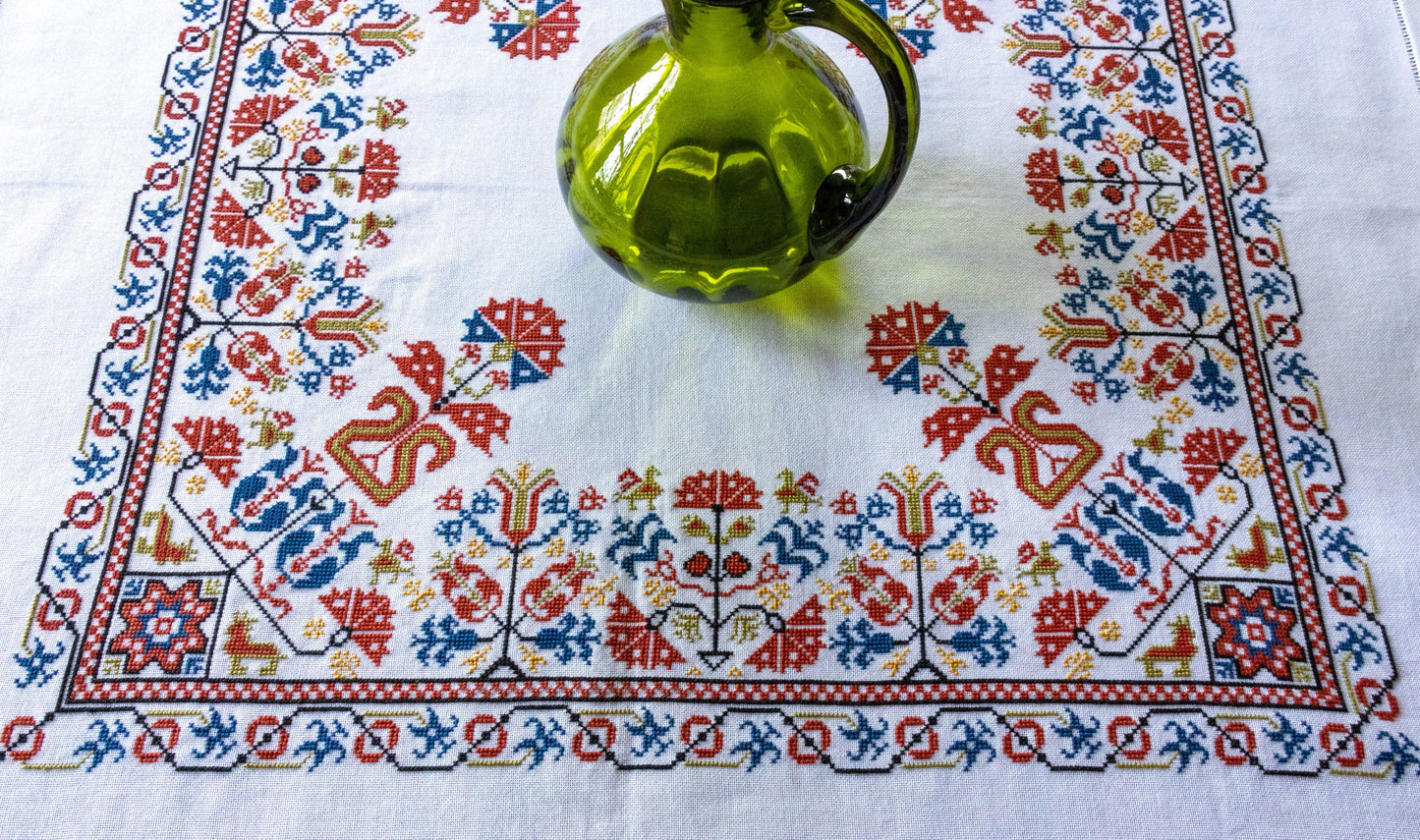 cross stitch folk embroidery with Greek border design