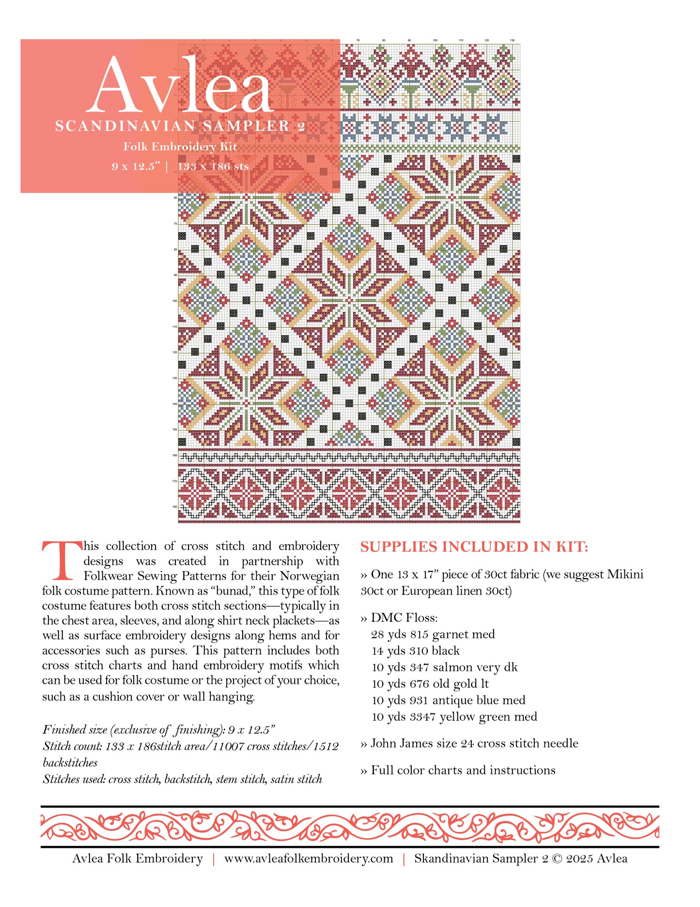 Scandinavian Sampler 2 folk embroidery PDF pattern