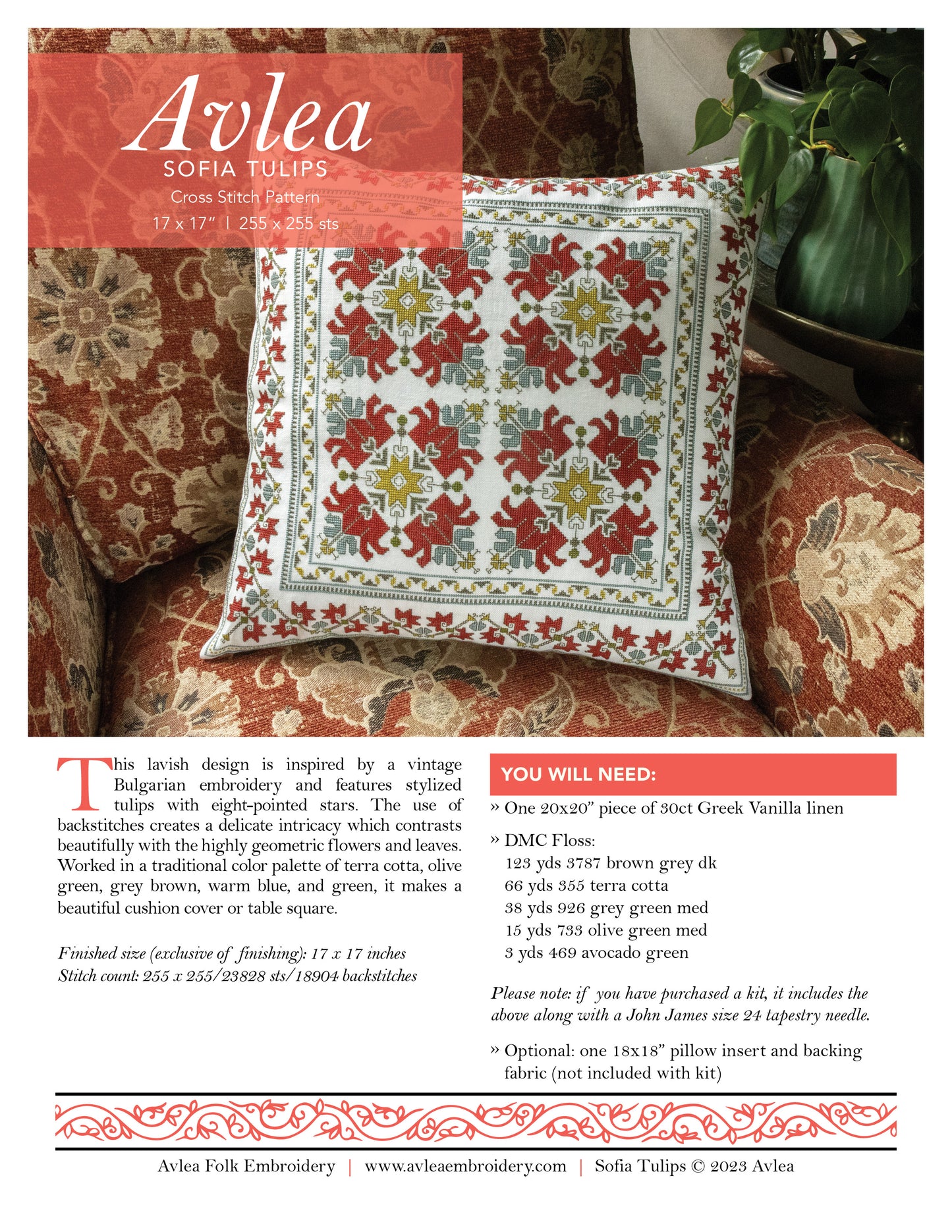 Sofia Tulips folk embroidery PDF pattern