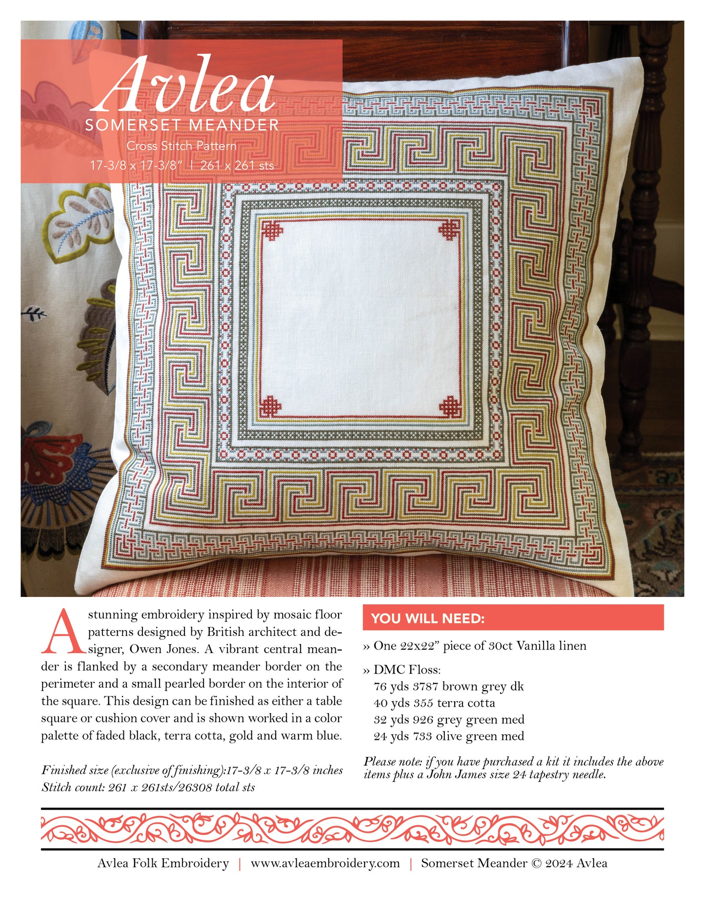 Somerset Meander folk embroidery PDF pattern