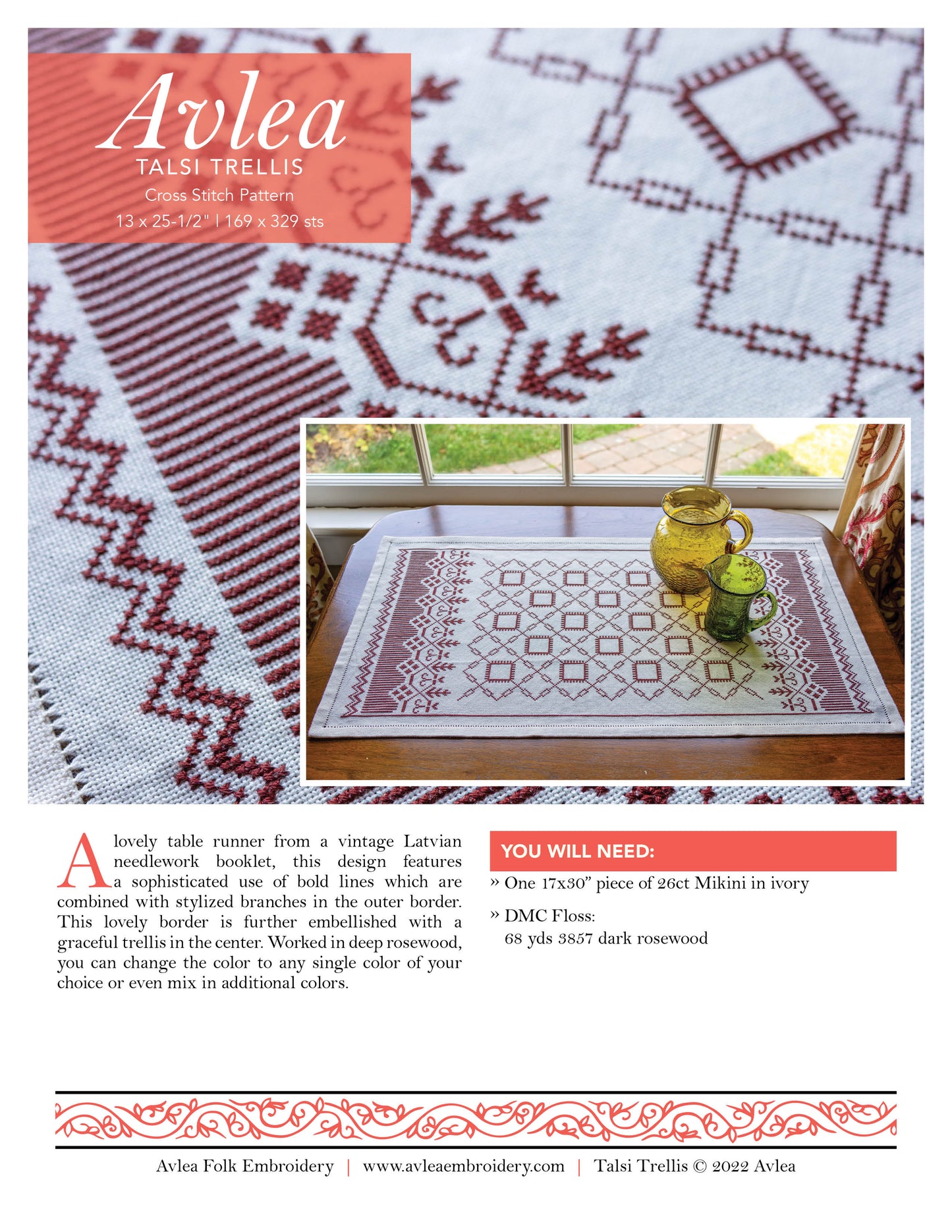Talsi Trellis folk embroidery PDF pattern