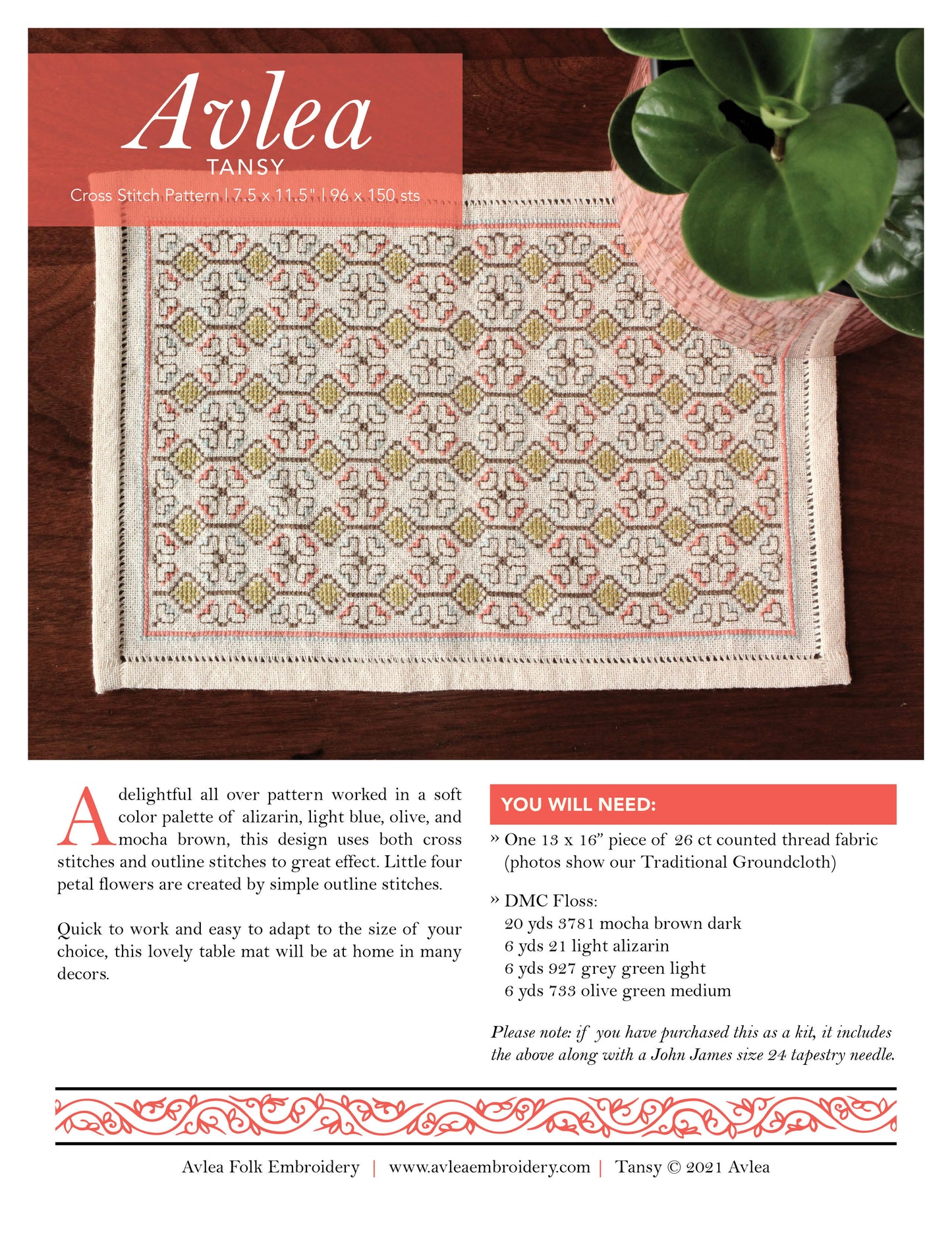 SALE Tansy cross stitch folk embroidery kit