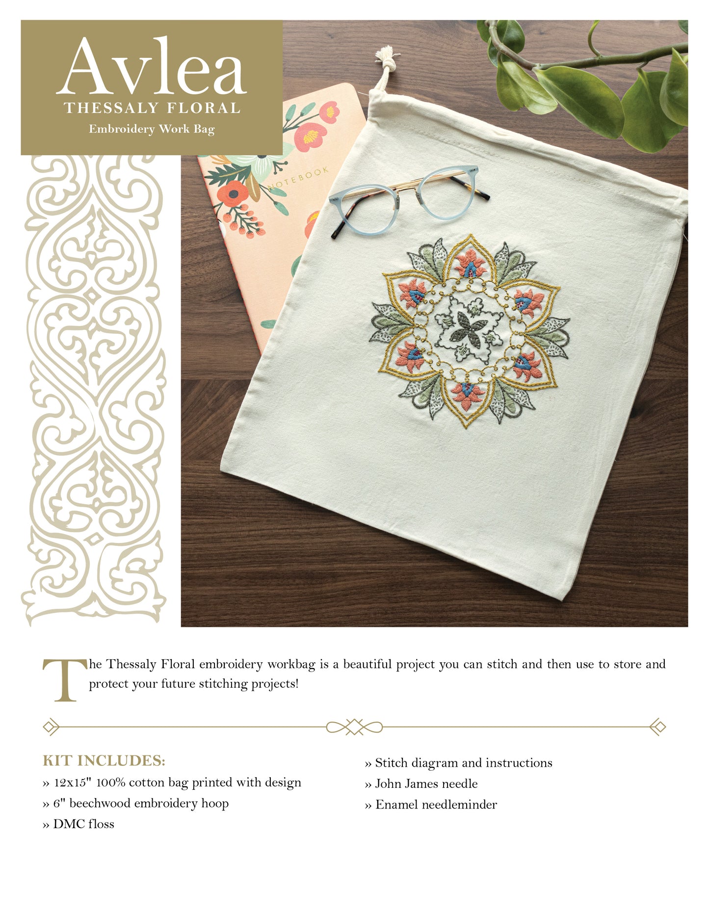 Avlea Folk Embroidery workbag--Thessaly Floral