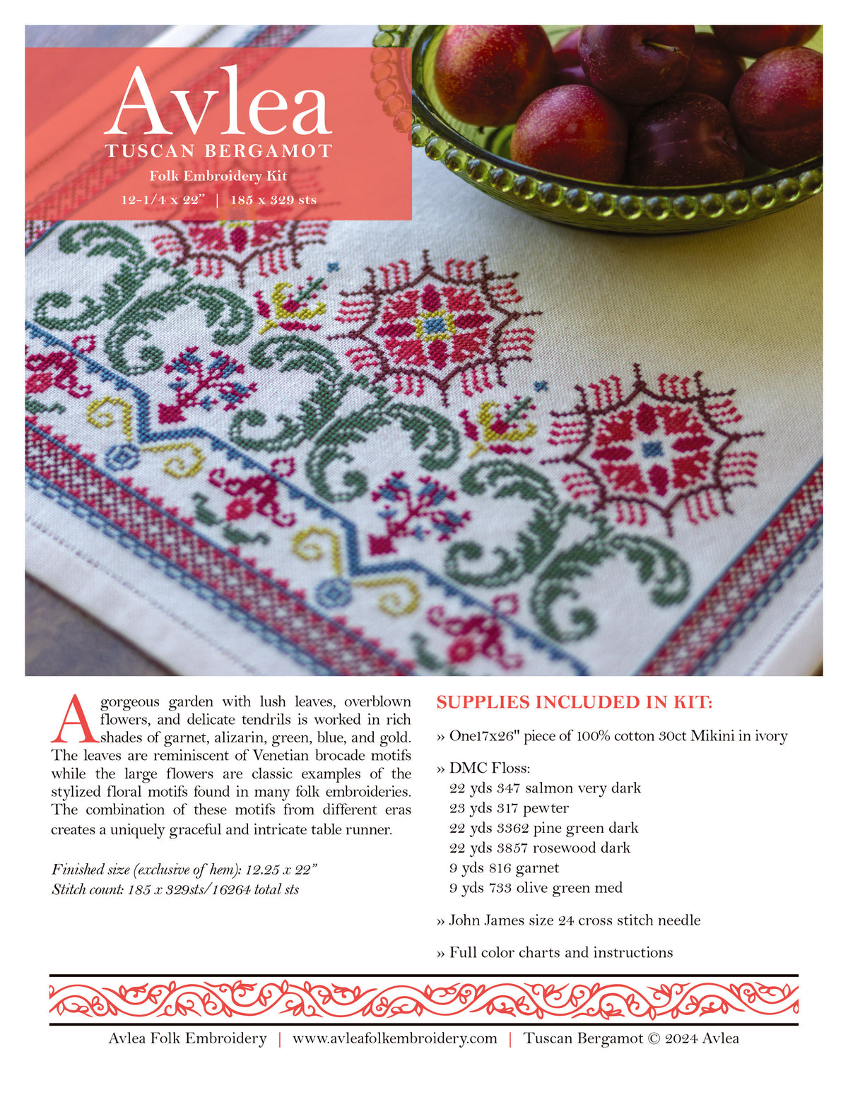 Tuscan Bergamot cross stitch folk embroidery pattern cover