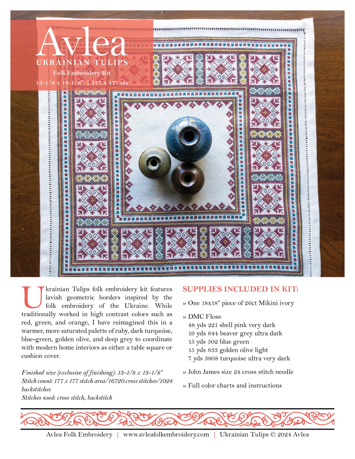 Ukrainian Tulips cross stitch folk embroidery kit