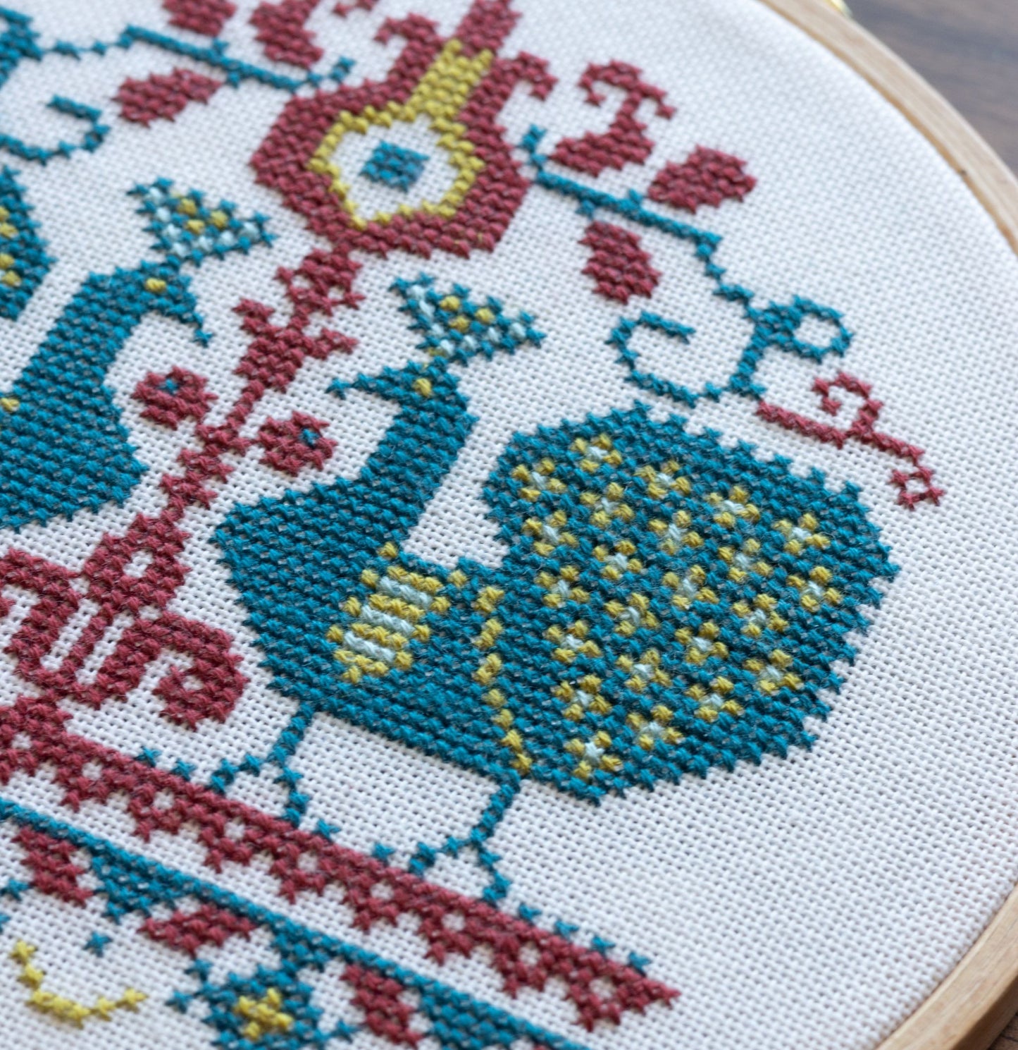 Vlachernai Peacocks cross stitch hoop PDF pattern