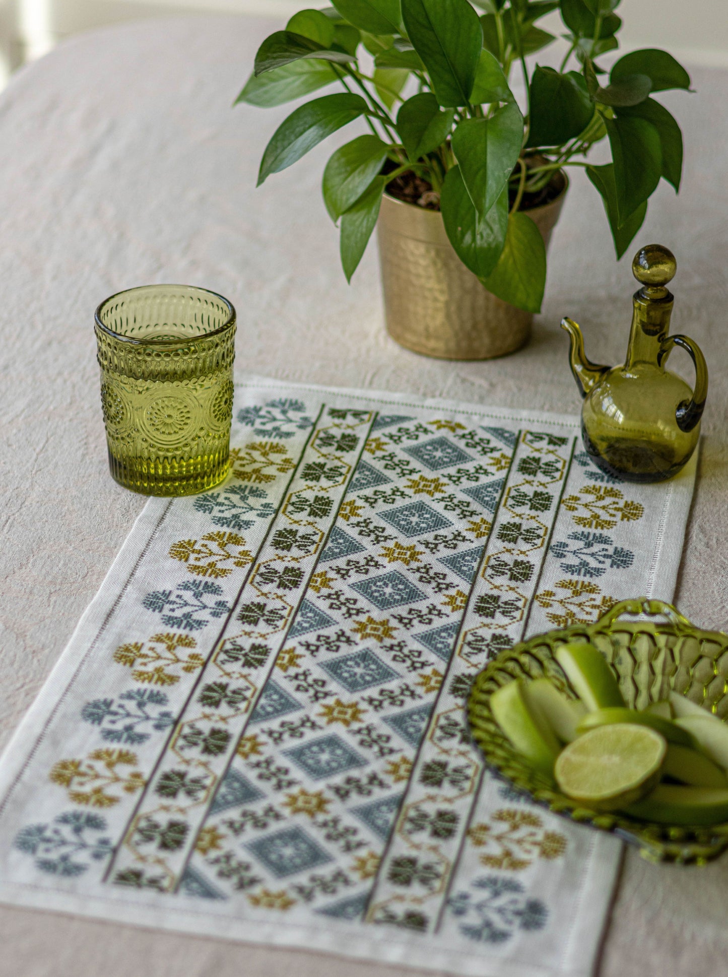 Aegean Arbor table runner cross stitch folk embroidery kit