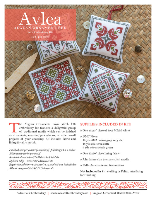 "NEW! Aegean Ornaments Red cross stitch folk embroidery PDF pattern