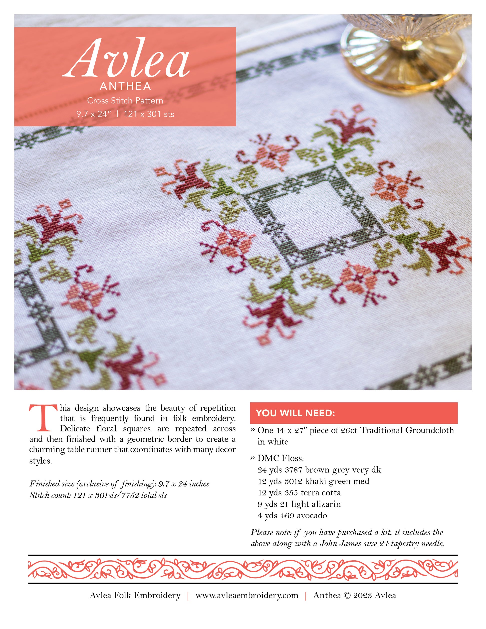 folk embroidery kit table runner with flowers