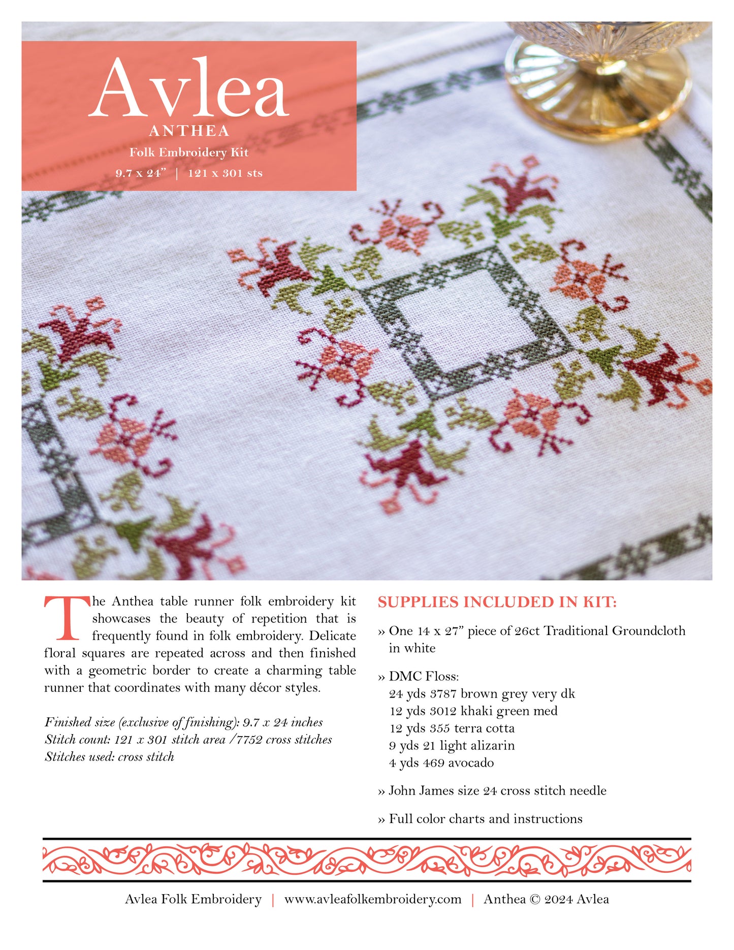 Anthea table runner folk embroidery PDF pattern