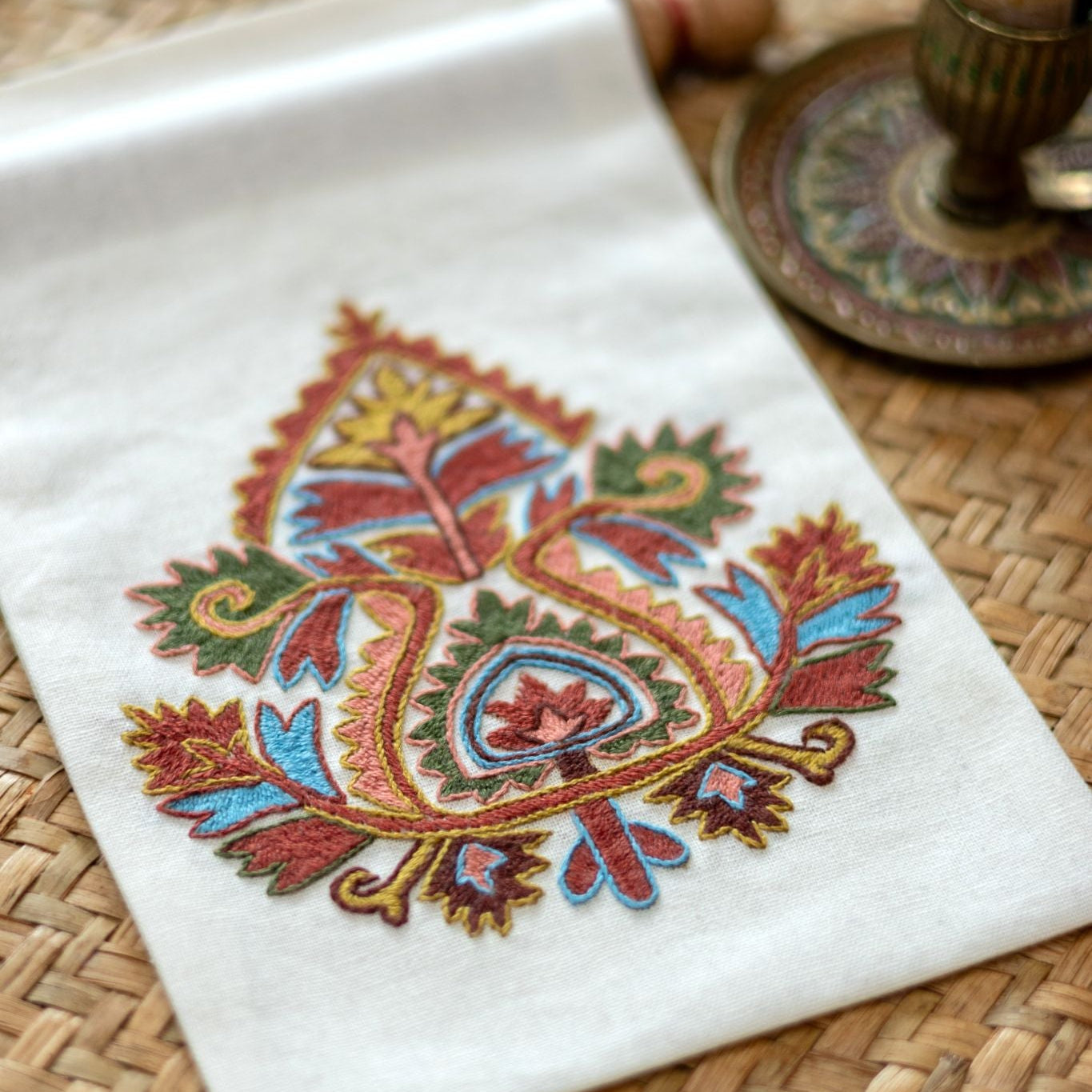 greek folk embroidery mini wall hanging with floral motif