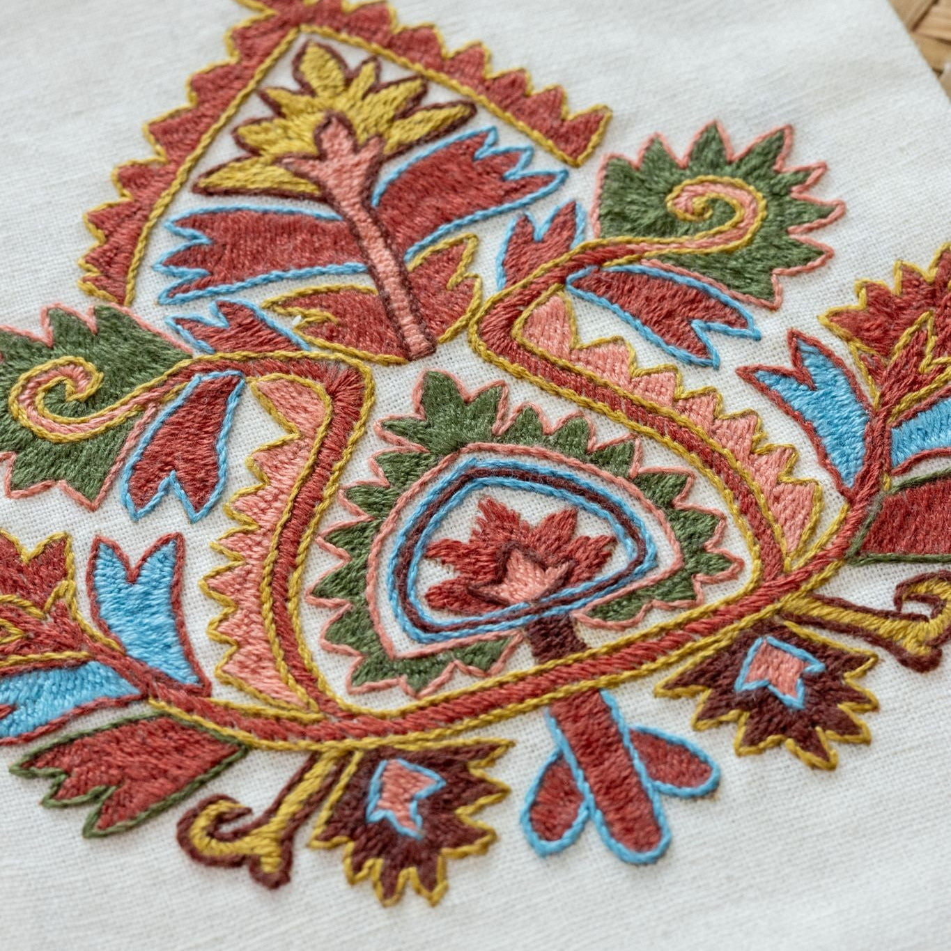 greek folk embroidery mini wall hanging with floral motif