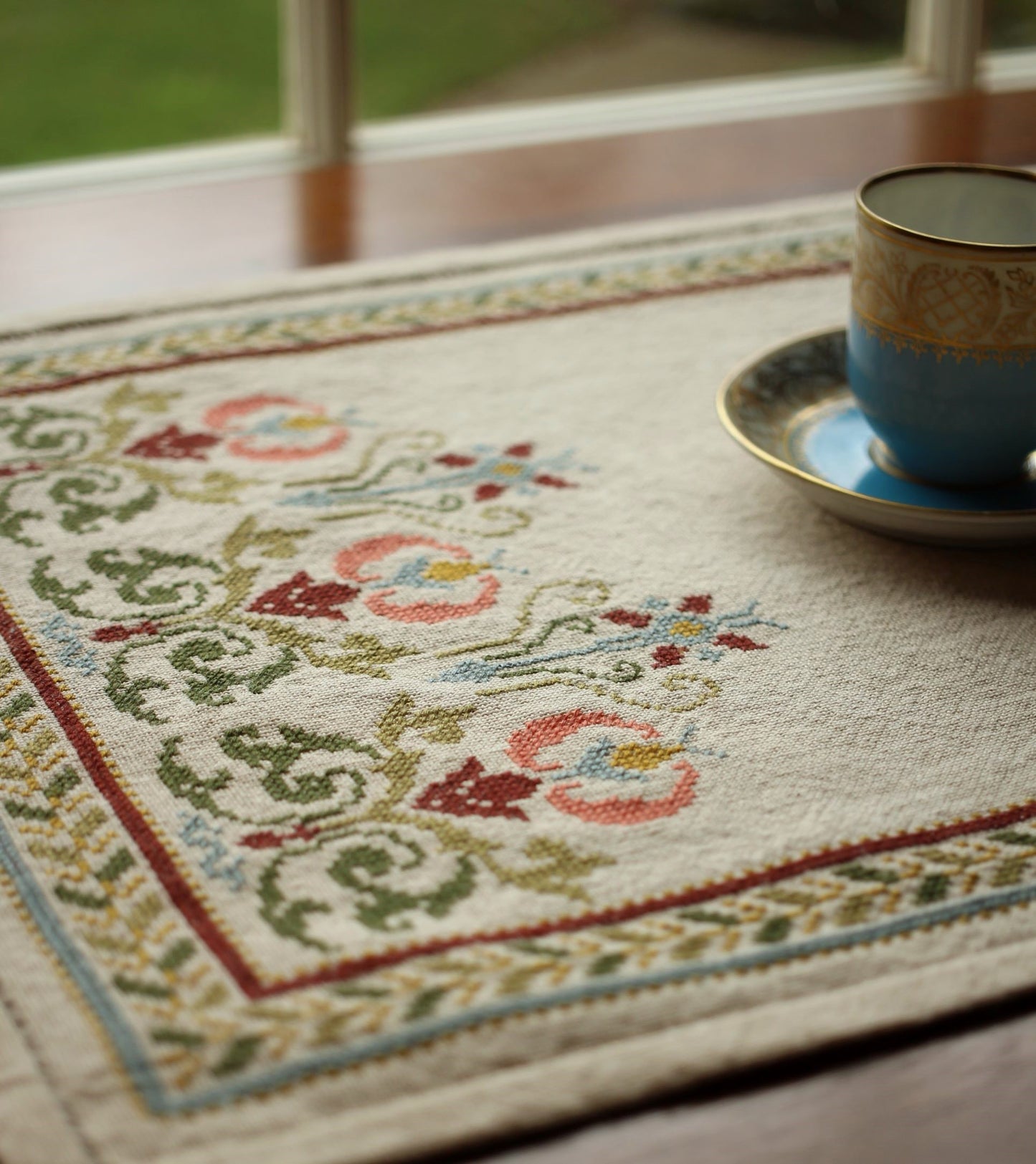 folk embroidery table runner with flowers