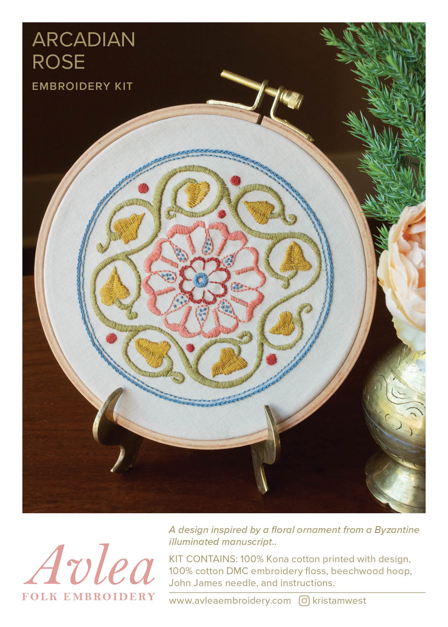 embroidery hoop kit with rose design