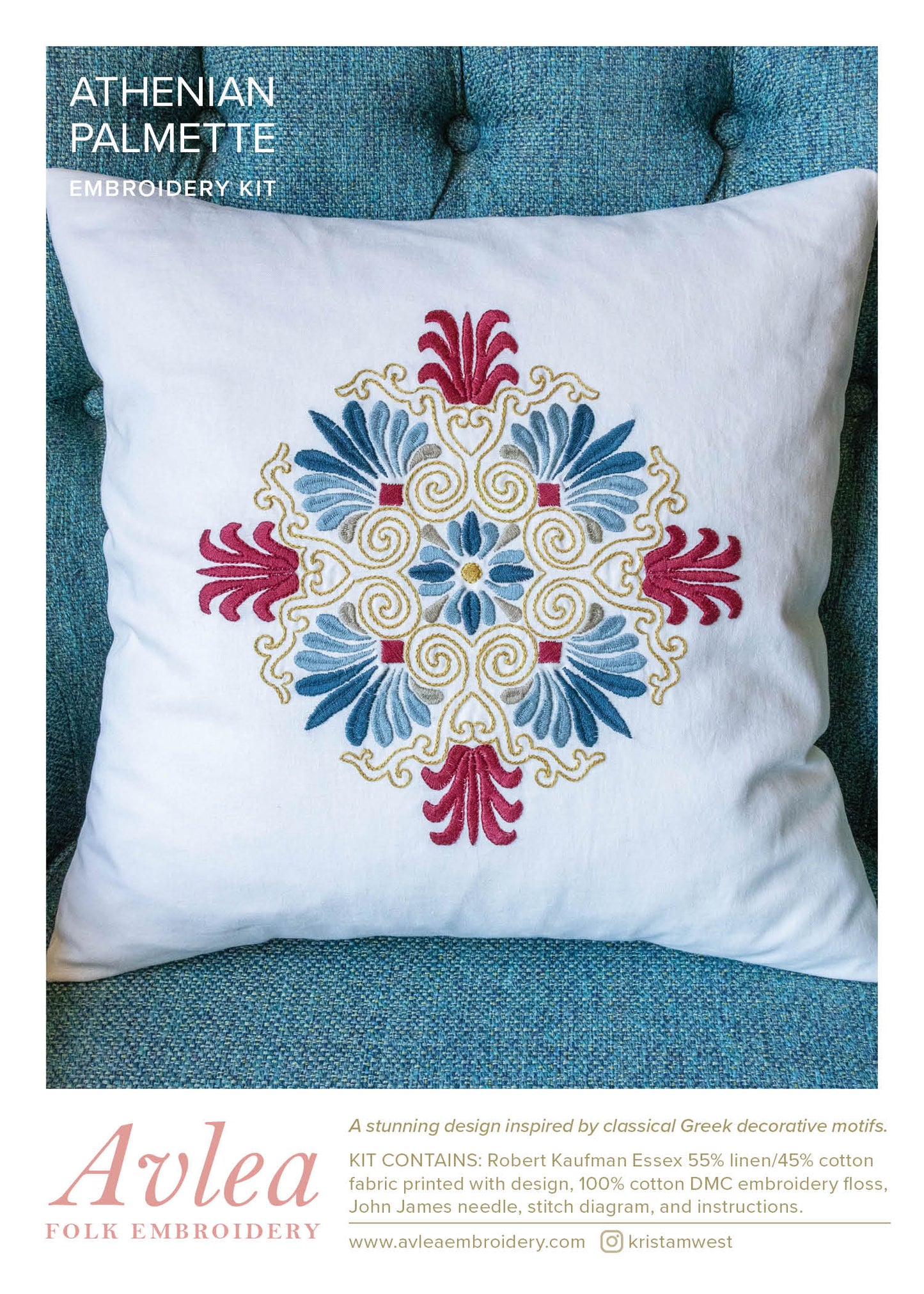 Athenian Palmette embroidery cushion kit