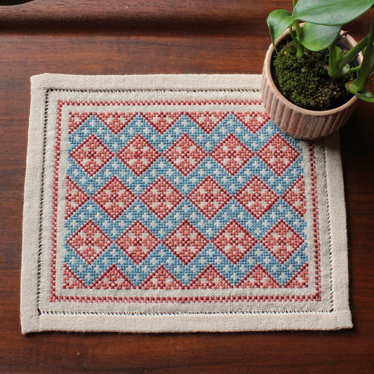 folk embroidery kit with crewel wool and chevron design