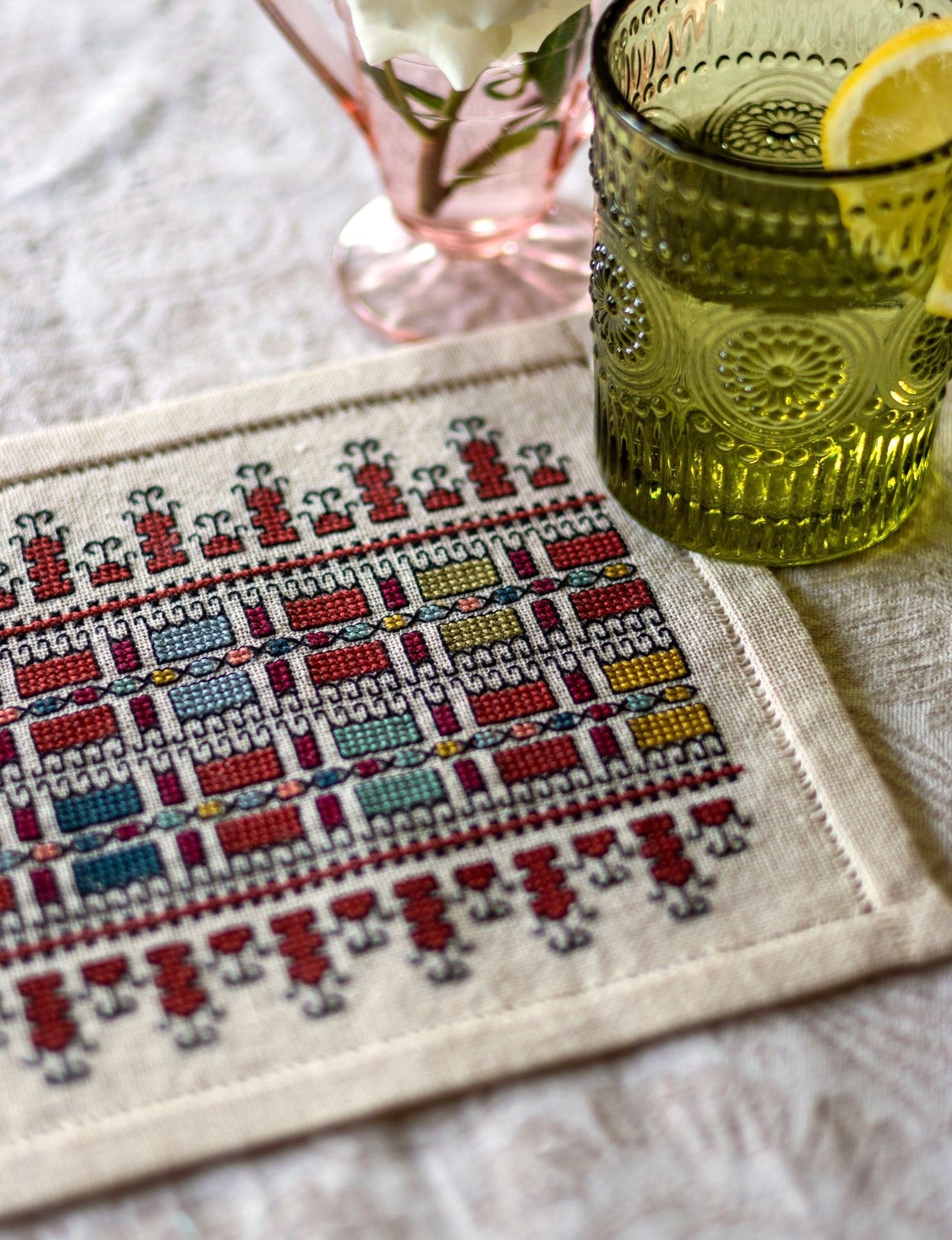 folk embroidery with repeating Greek design